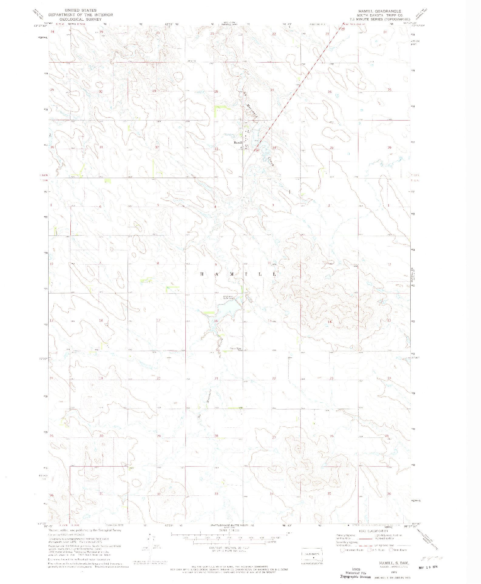 USGS 1:24000-SCALE QUADRANGLE FOR HAMILL, SD 1971