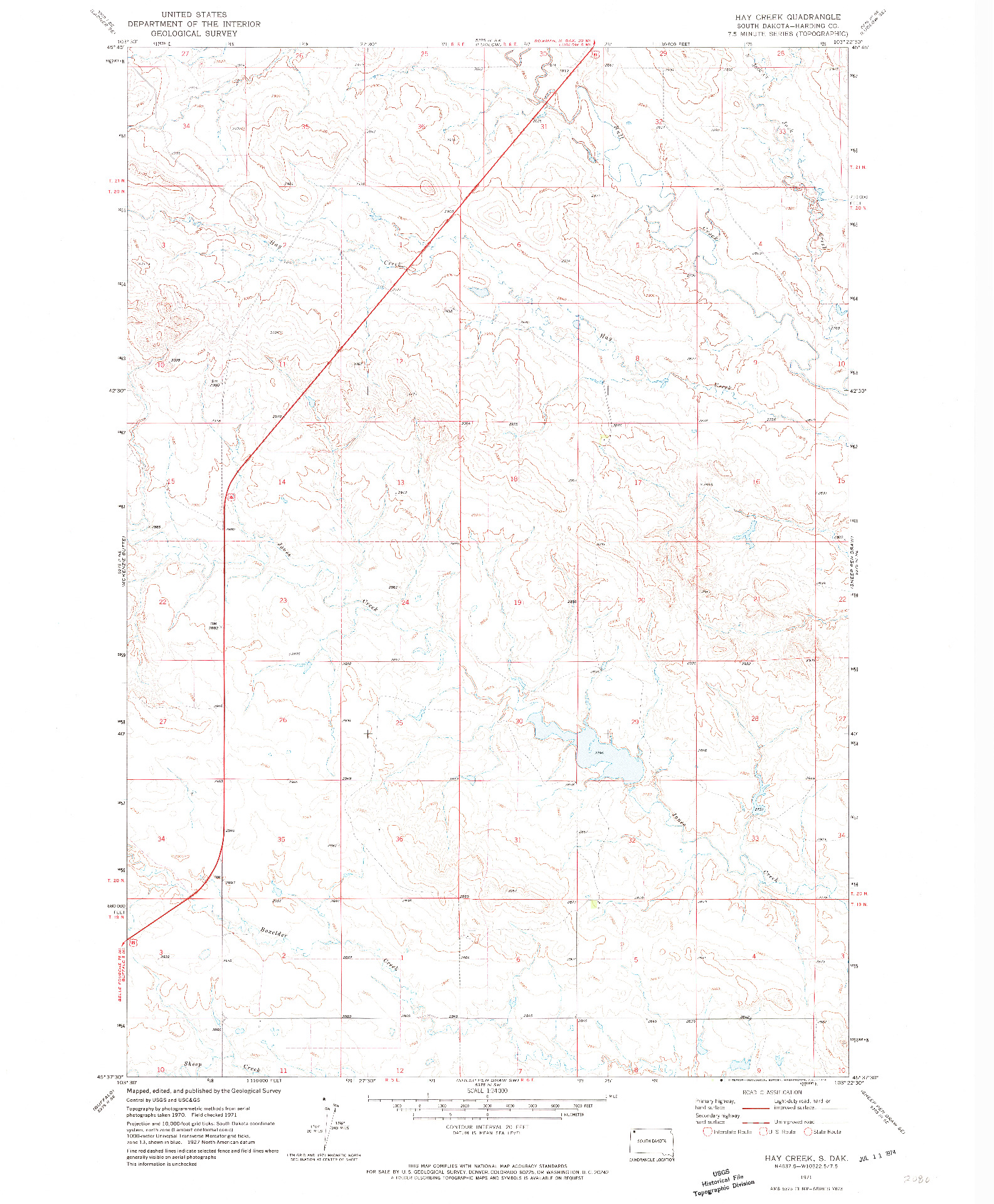 USGS 1:24000-SCALE QUADRANGLE FOR HAY CREEK, SD 1971