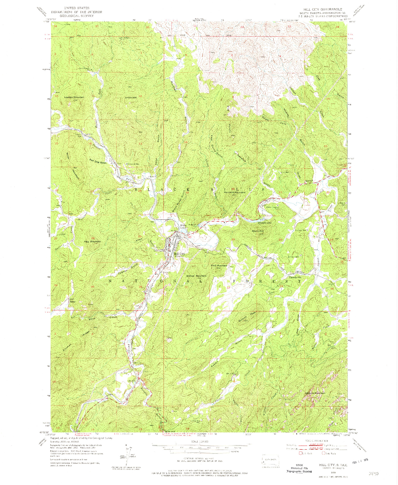 USGS 1:24000-SCALE QUADRANGLE FOR HILL CITY, SD 1954