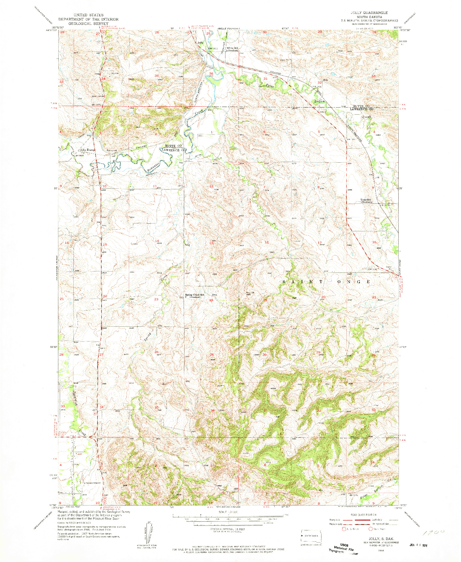 USGS 1:24000-SCALE QUADRANGLE FOR JOLLY, SD 1954