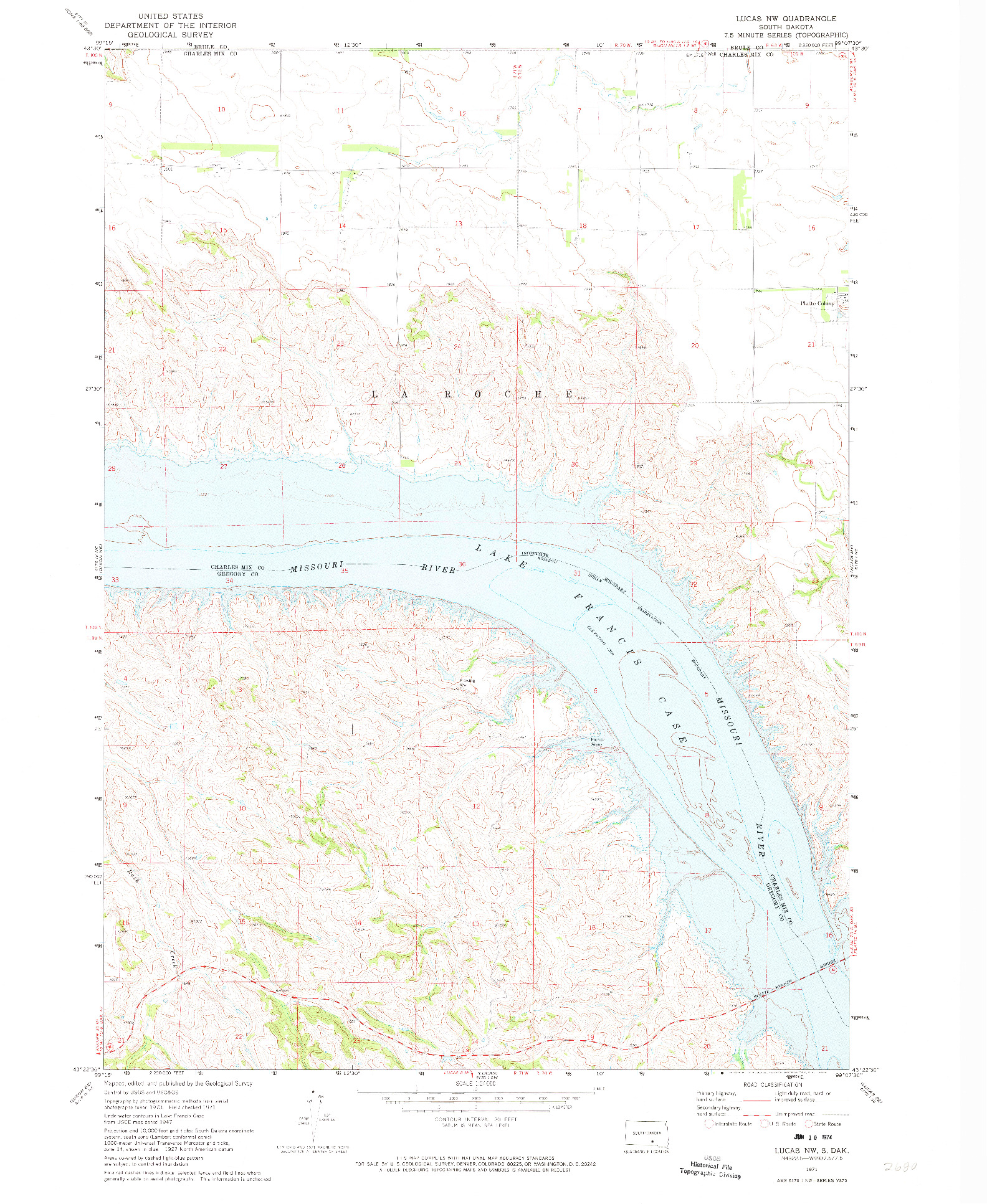 USGS 1:24000-SCALE QUADRANGLE FOR LUCAS NW, SD 1971