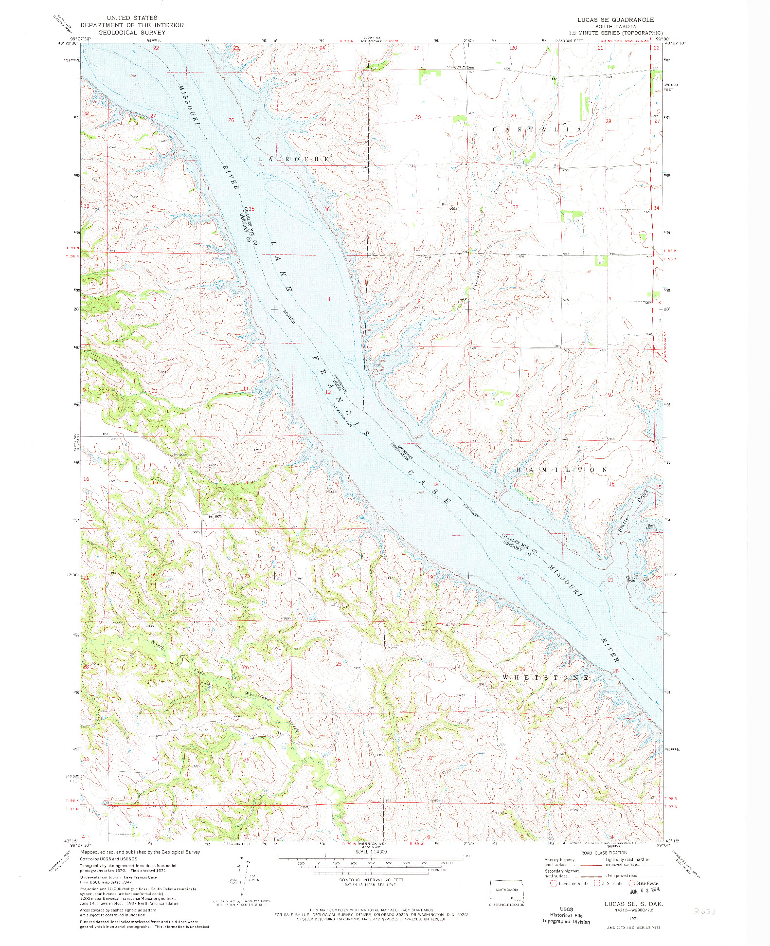 USGS 1:24000-SCALE QUADRANGLE FOR LUCAS SE, SD 1971