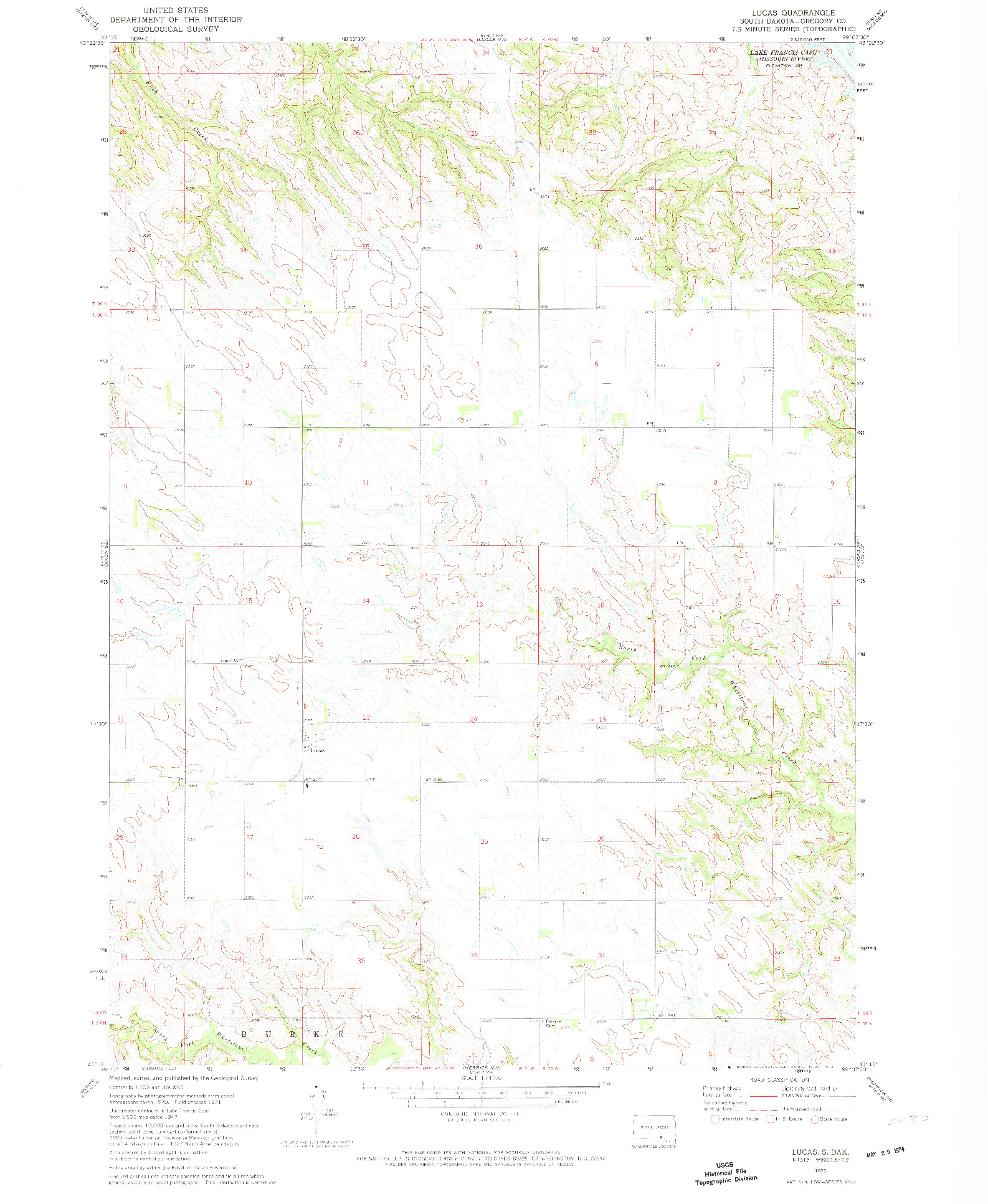 USGS 1:24000-SCALE QUADRANGLE FOR LUCAS, SD 1971