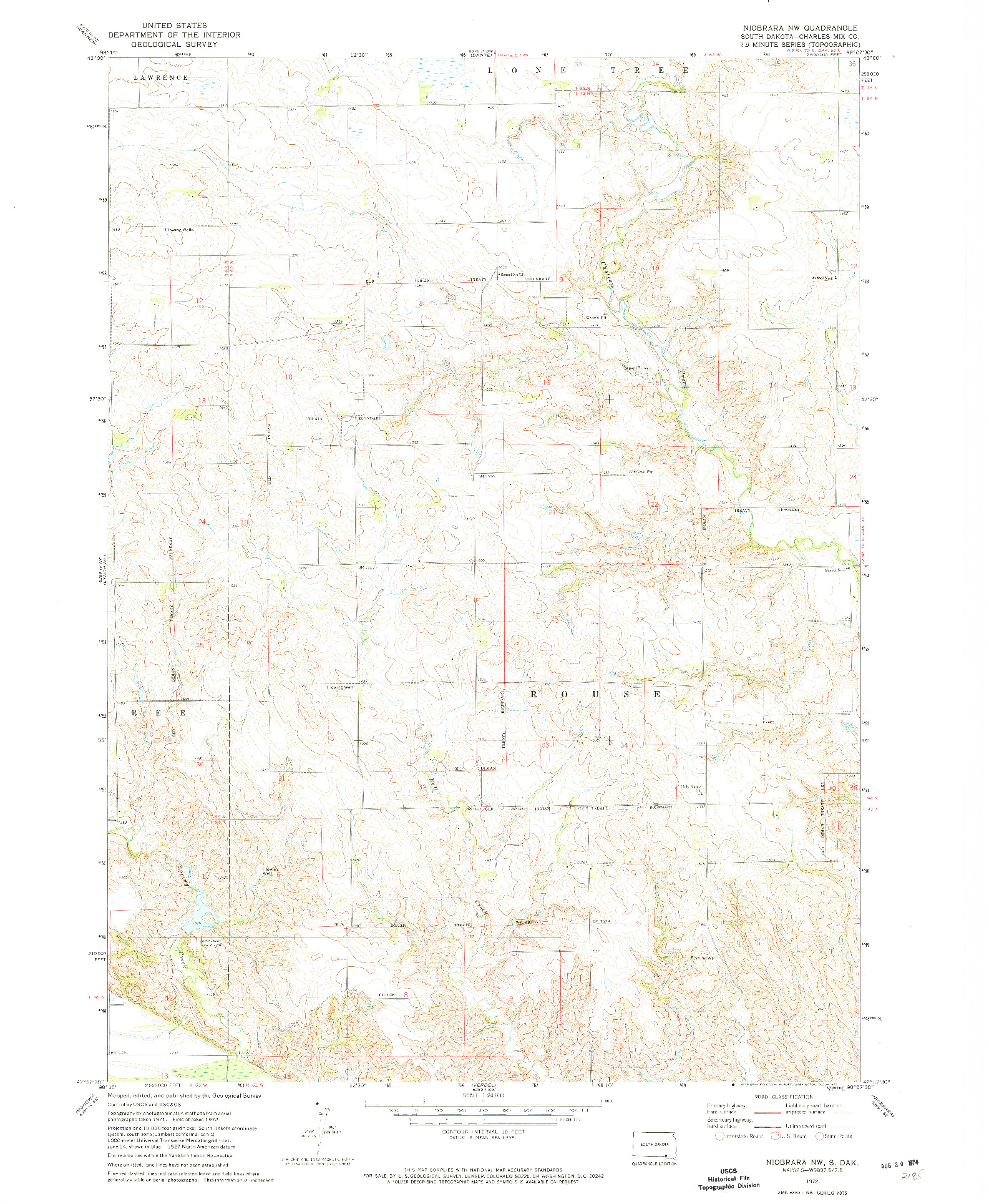 USGS 1:24000-SCALE QUADRANGLE FOR NIOBRARA NW, SD 1972