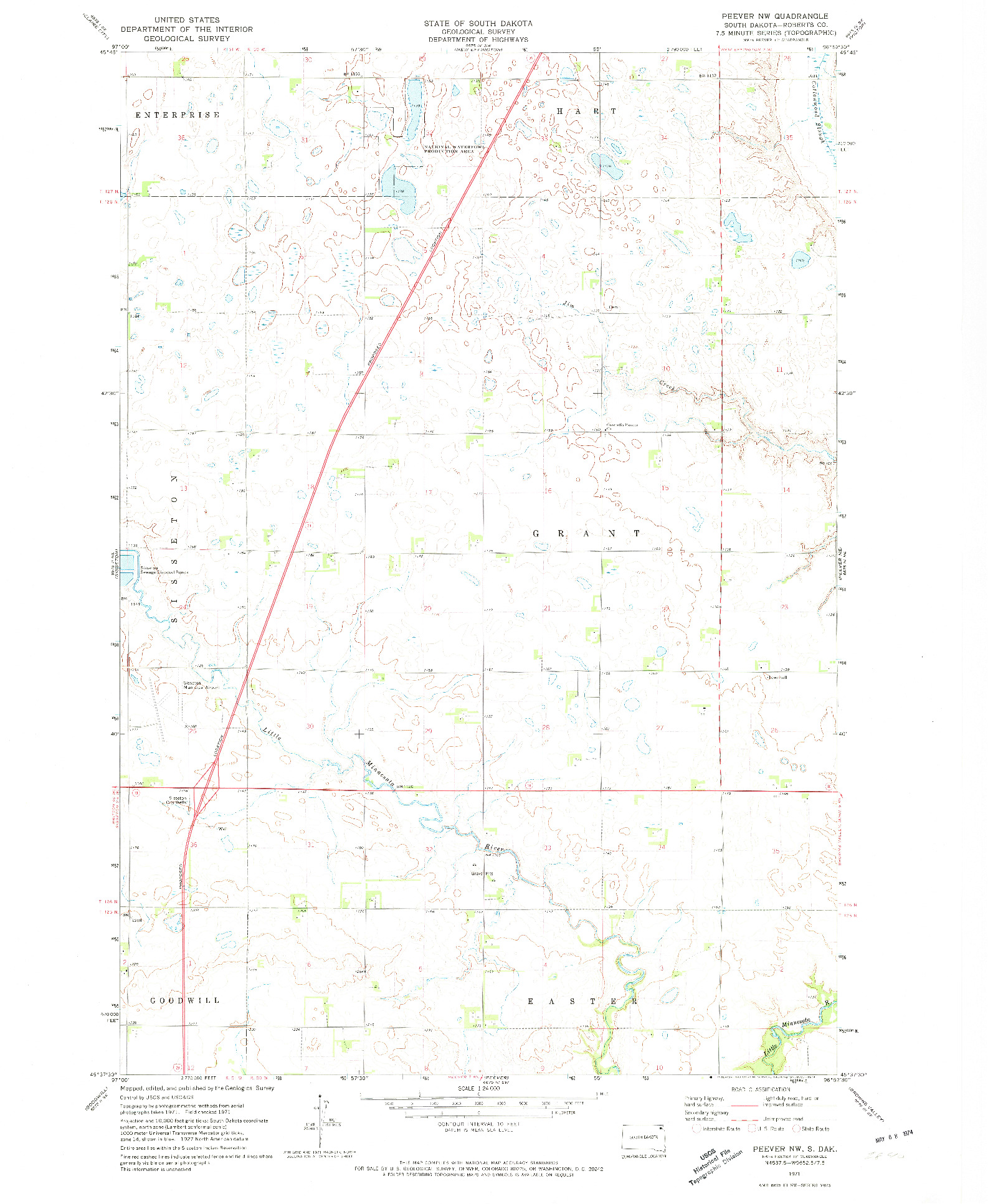 USGS 1:24000-SCALE QUADRANGLE FOR PEEVER NW, SD 1971