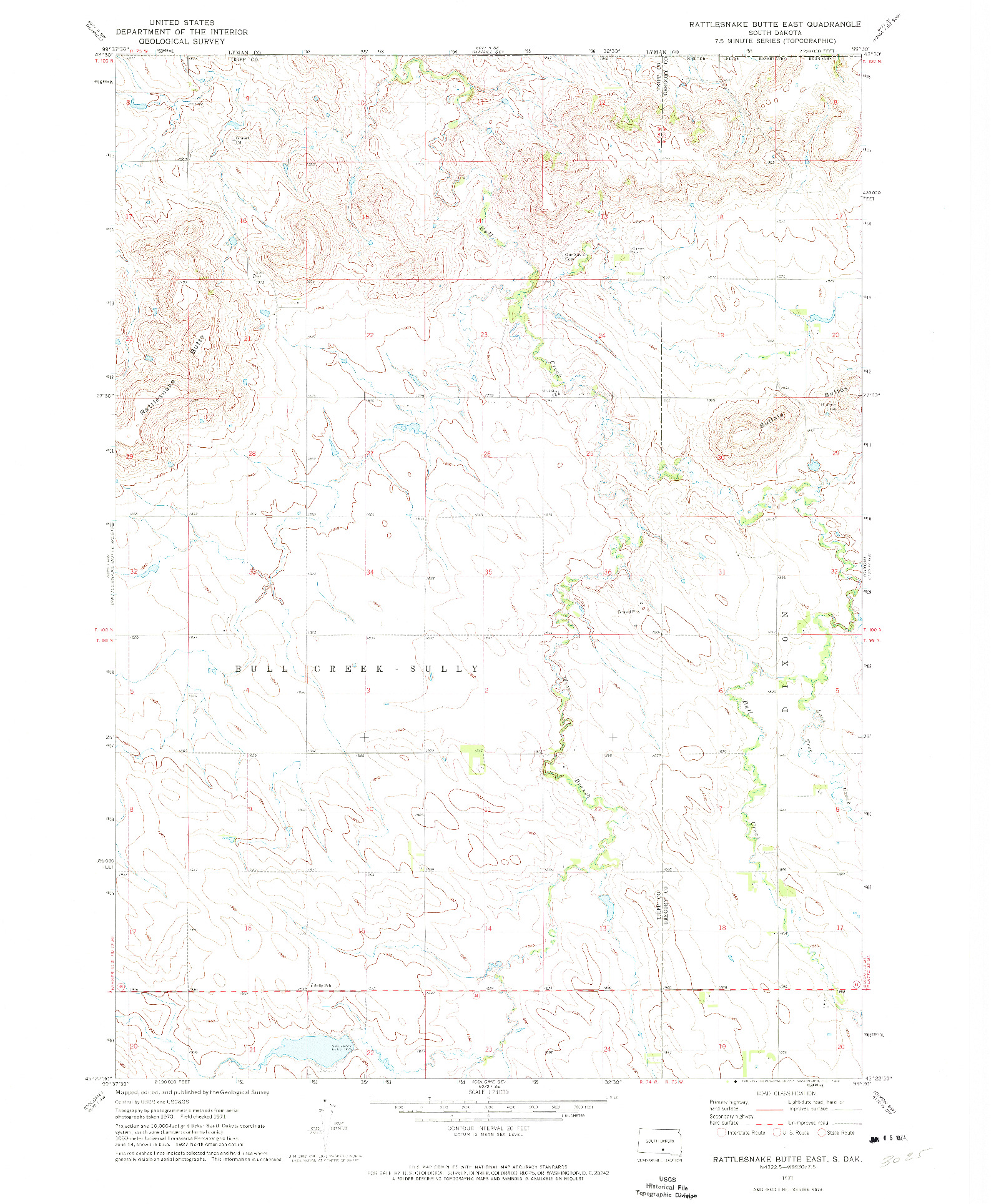 USGS 1:24000-SCALE QUADRANGLE FOR RATTLESNAKE BUTTE EAST, SD 1971