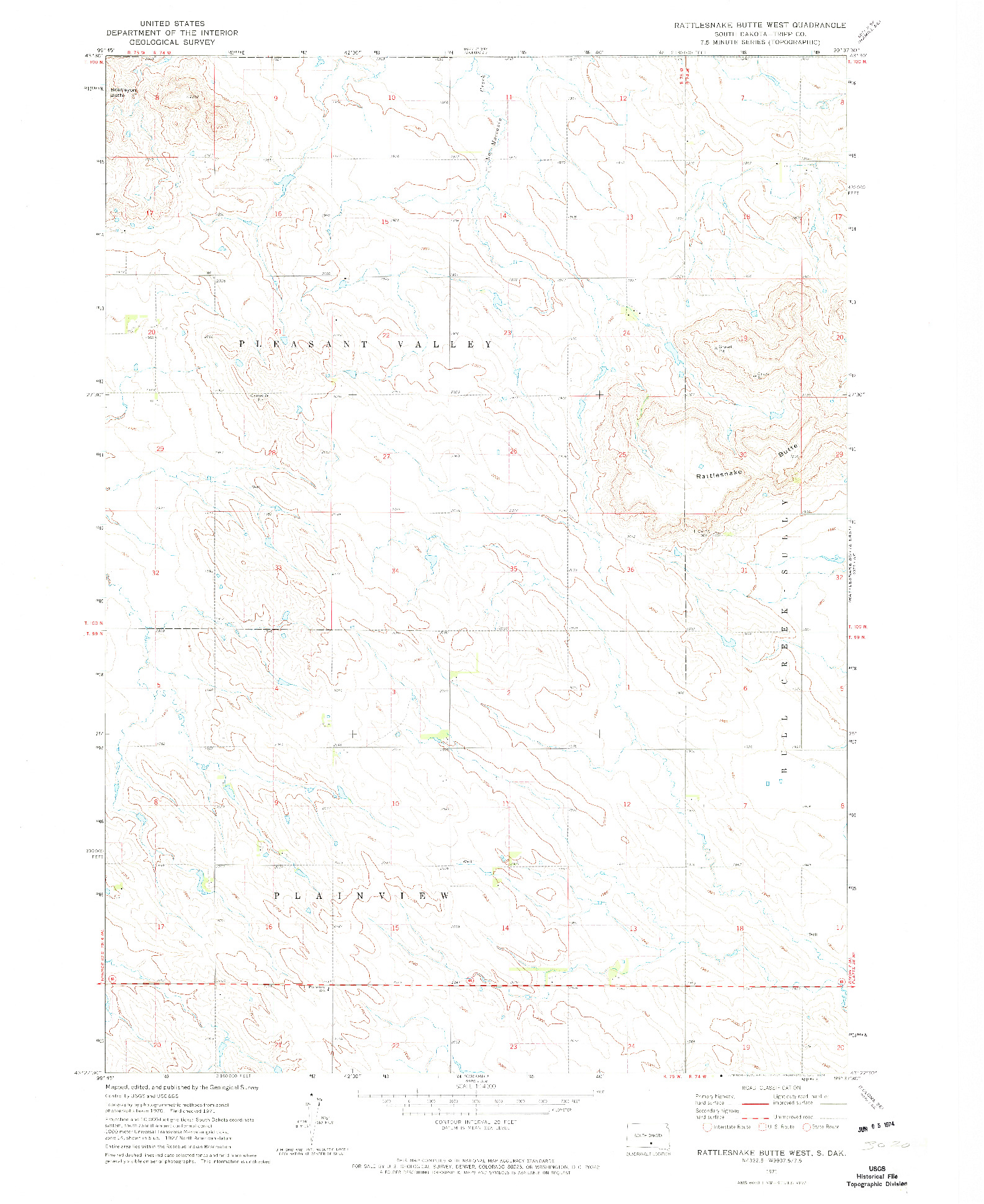 USGS 1:24000-SCALE QUADRANGLE FOR RATTLESNAKE BUTTE WEST, SD 1971