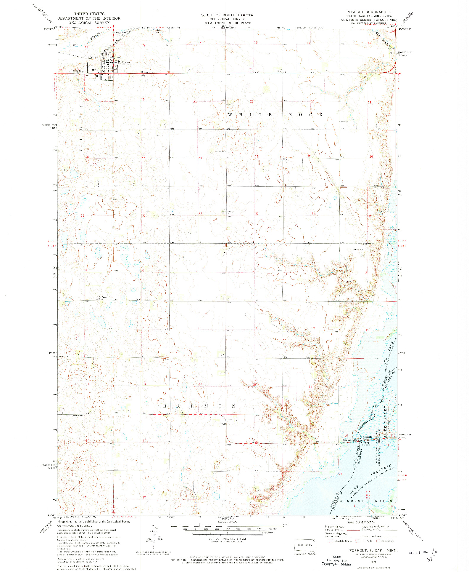 USGS 1:24000-SCALE QUADRANGLE FOR ROSHOLT, SD 1972