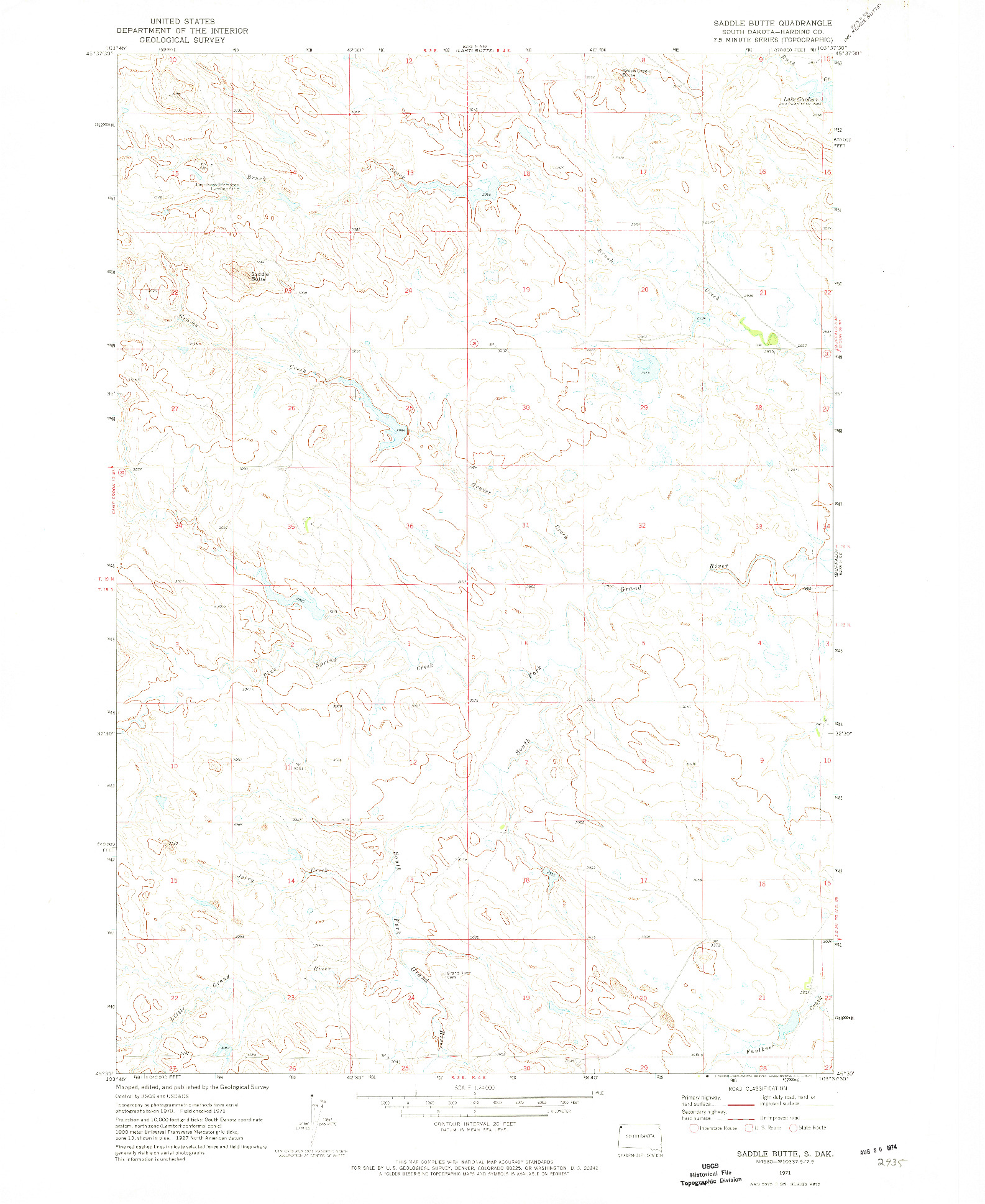 USGS 1:24000-SCALE QUADRANGLE FOR SADDLE BUTTE, SD 1971