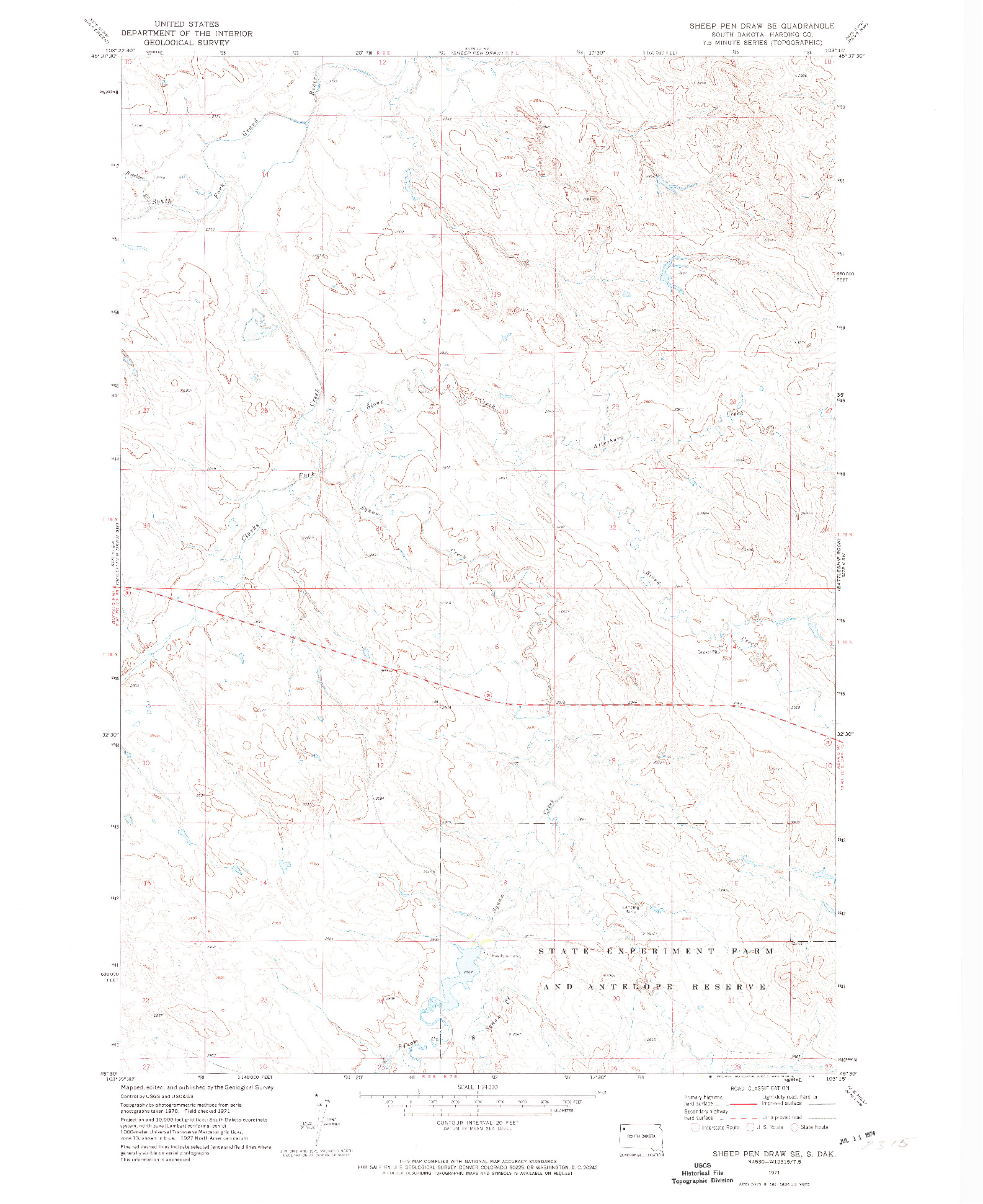 USGS 1:24000-SCALE QUADRANGLE FOR SHEEP PEN DRAW SE, SD 1971