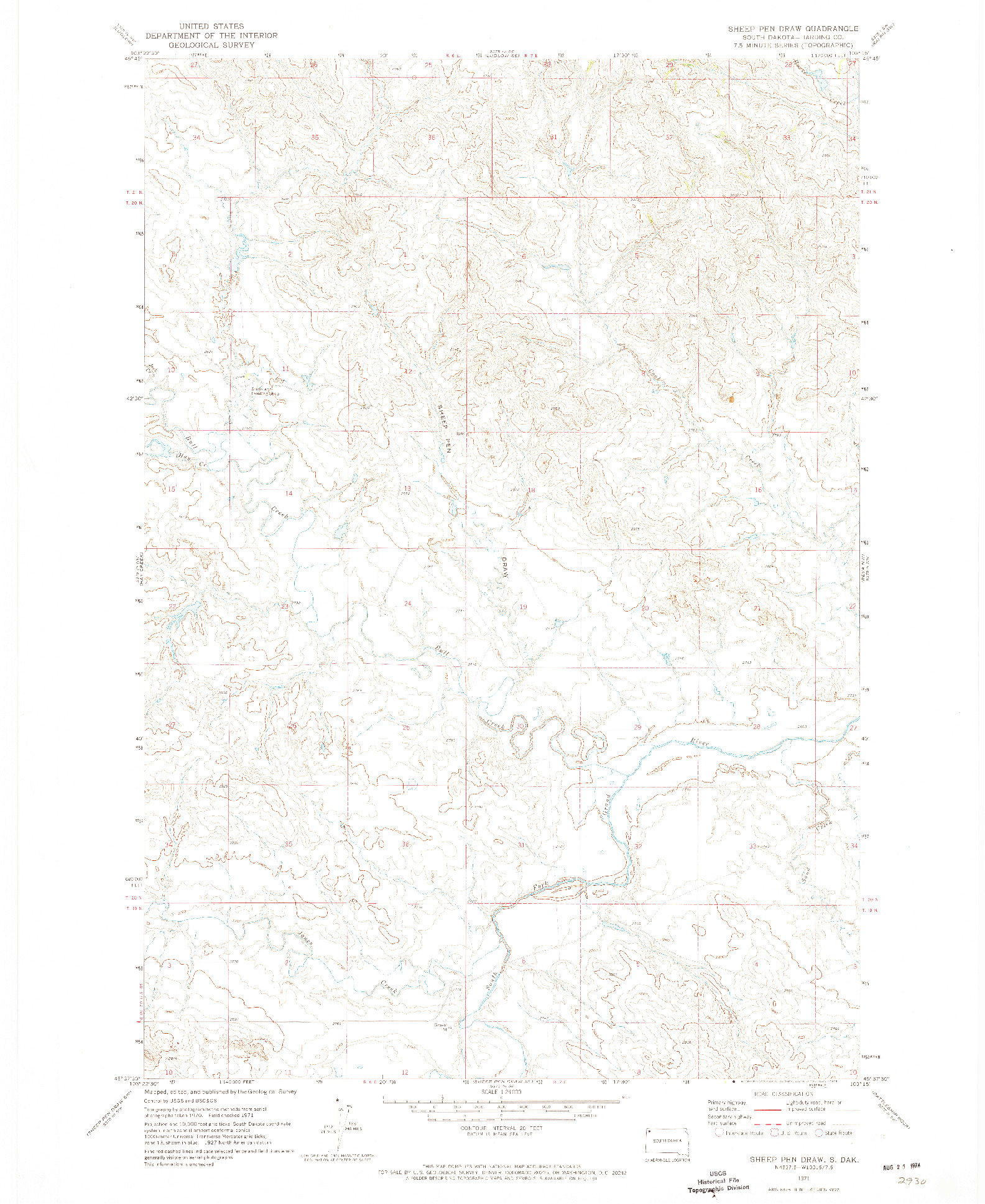 USGS 1:24000-SCALE QUADRANGLE FOR SHEEP PEN DRAW, SD 1971