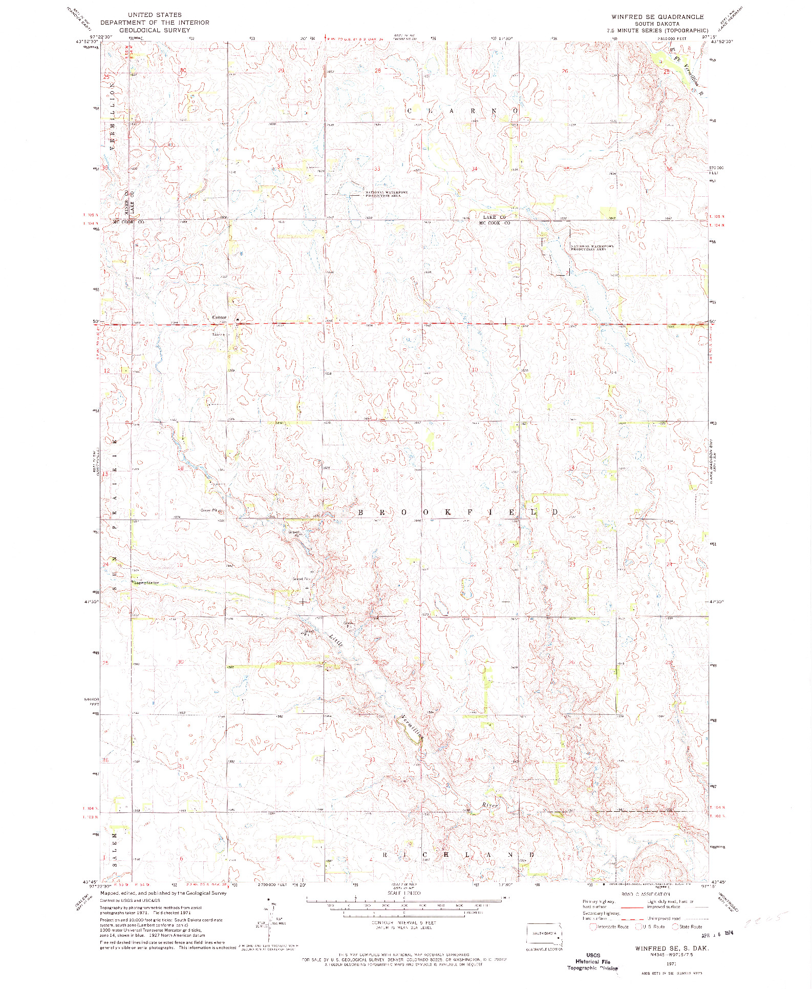 USGS 1:24000-SCALE QUADRANGLE FOR WINFRED SE, SD 1971