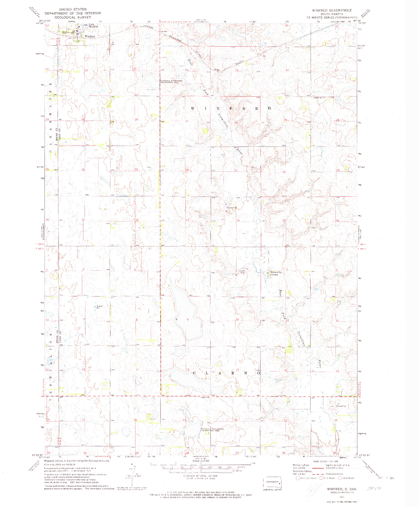 USGS 1:24000-SCALE QUADRANGLE FOR WINFRED, SD 1971