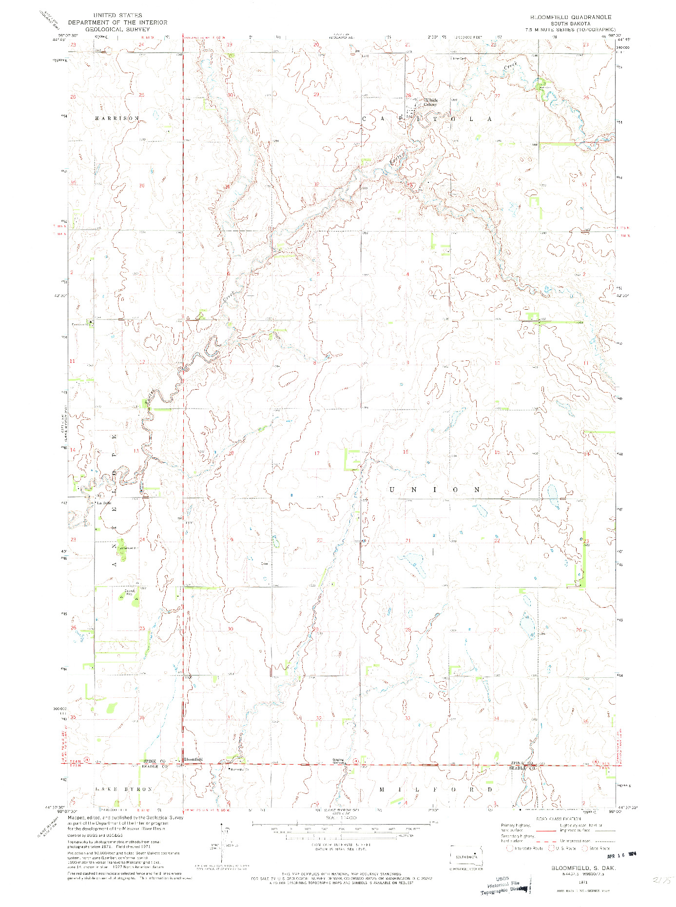 USGS 1:25000-SCALE QUADRANGLE FOR BLOOMFIELD, SD 1971