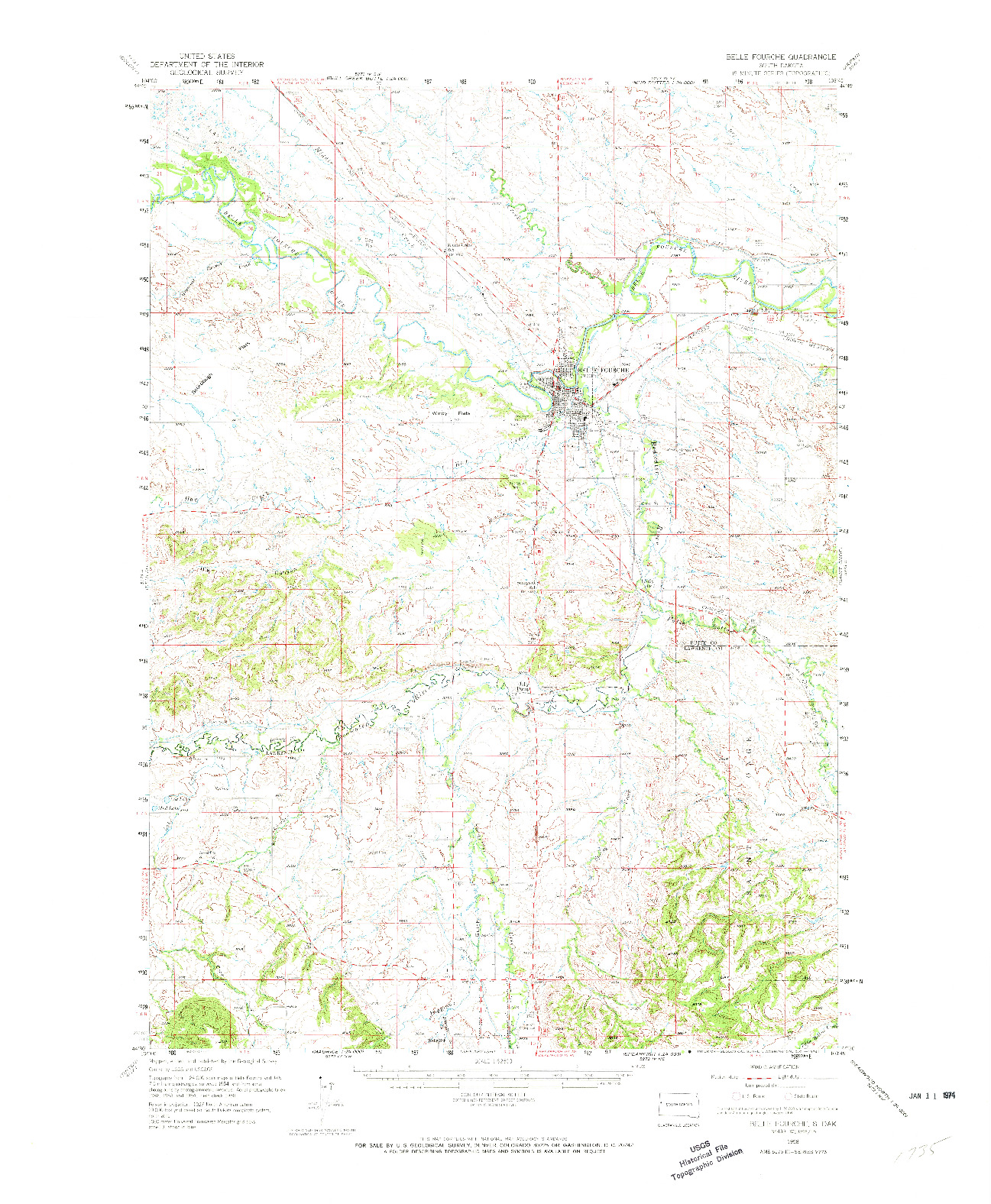 USGS 1:62500-SCALE QUADRANGLE FOR BELLE FOURCHE, SD 1958