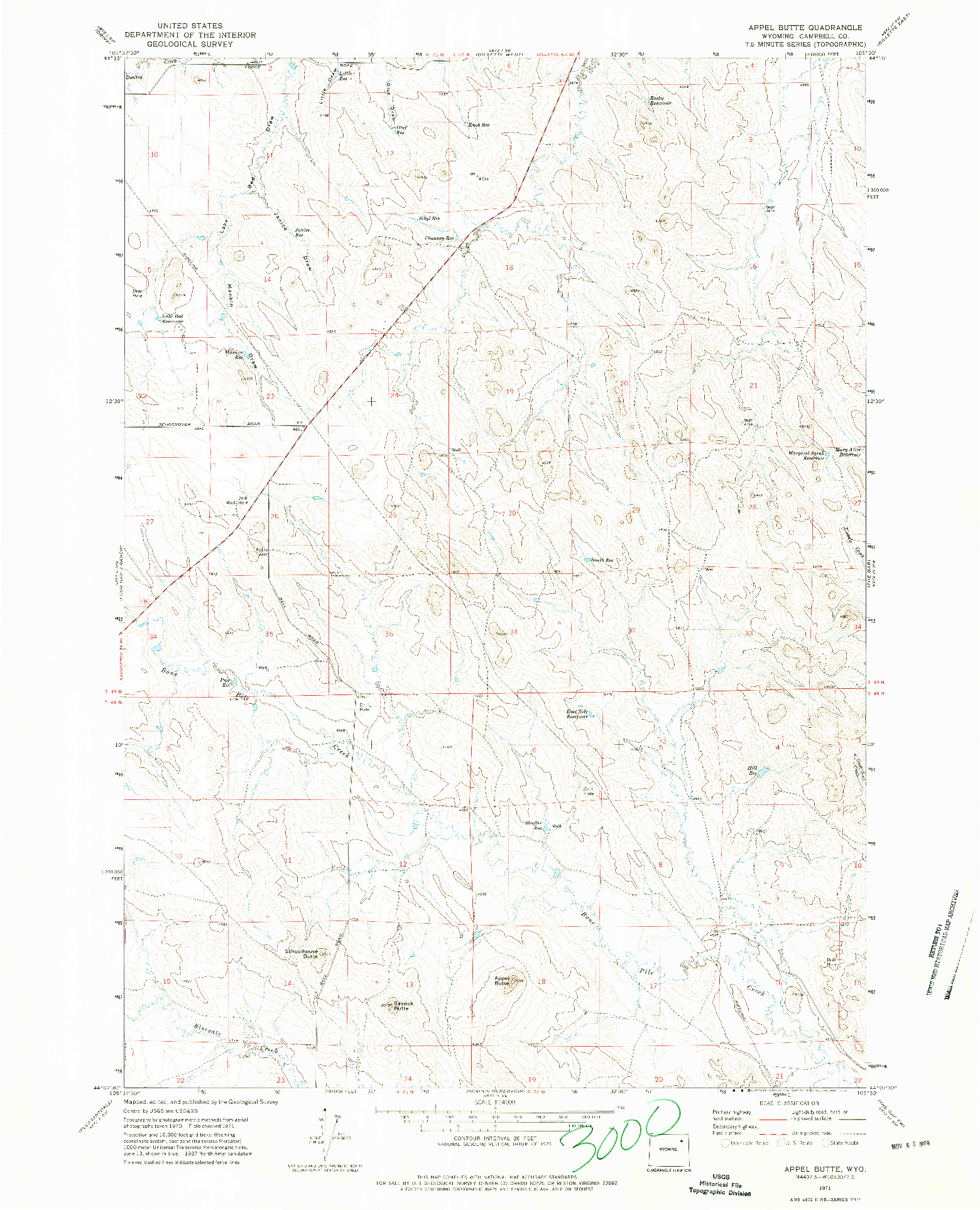 USGS 1:24000-SCALE QUADRANGLE FOR APPEL BUTTE, WY 1971