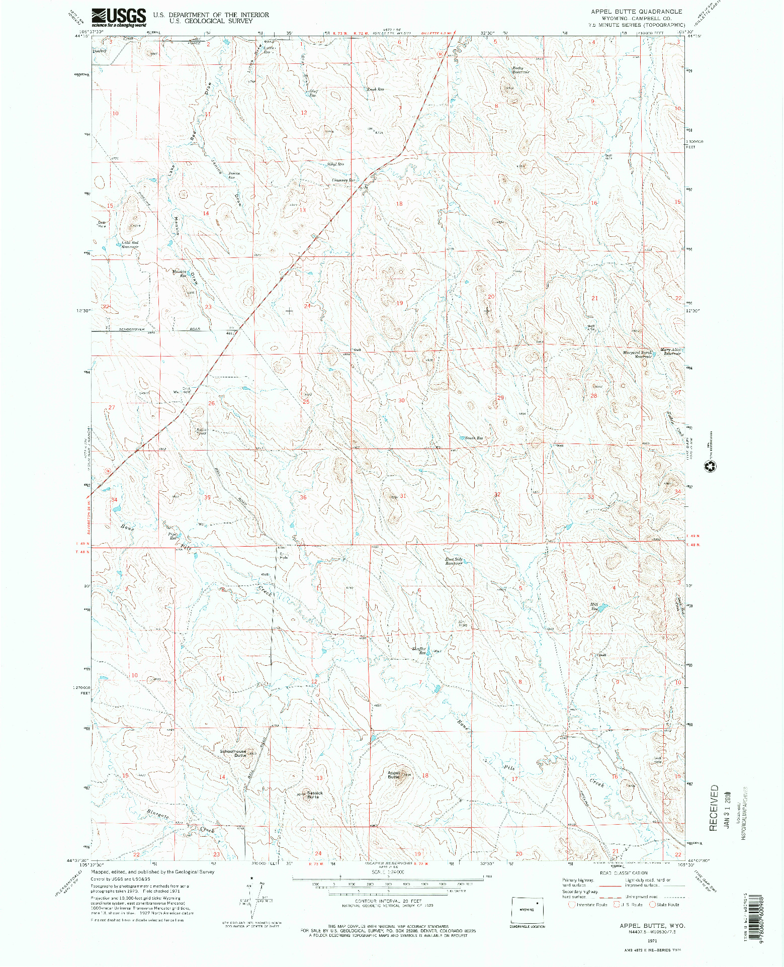 USGS 1:24000-SCALE QUADRANGLE FOR APPEL BUTTE, WY 1971