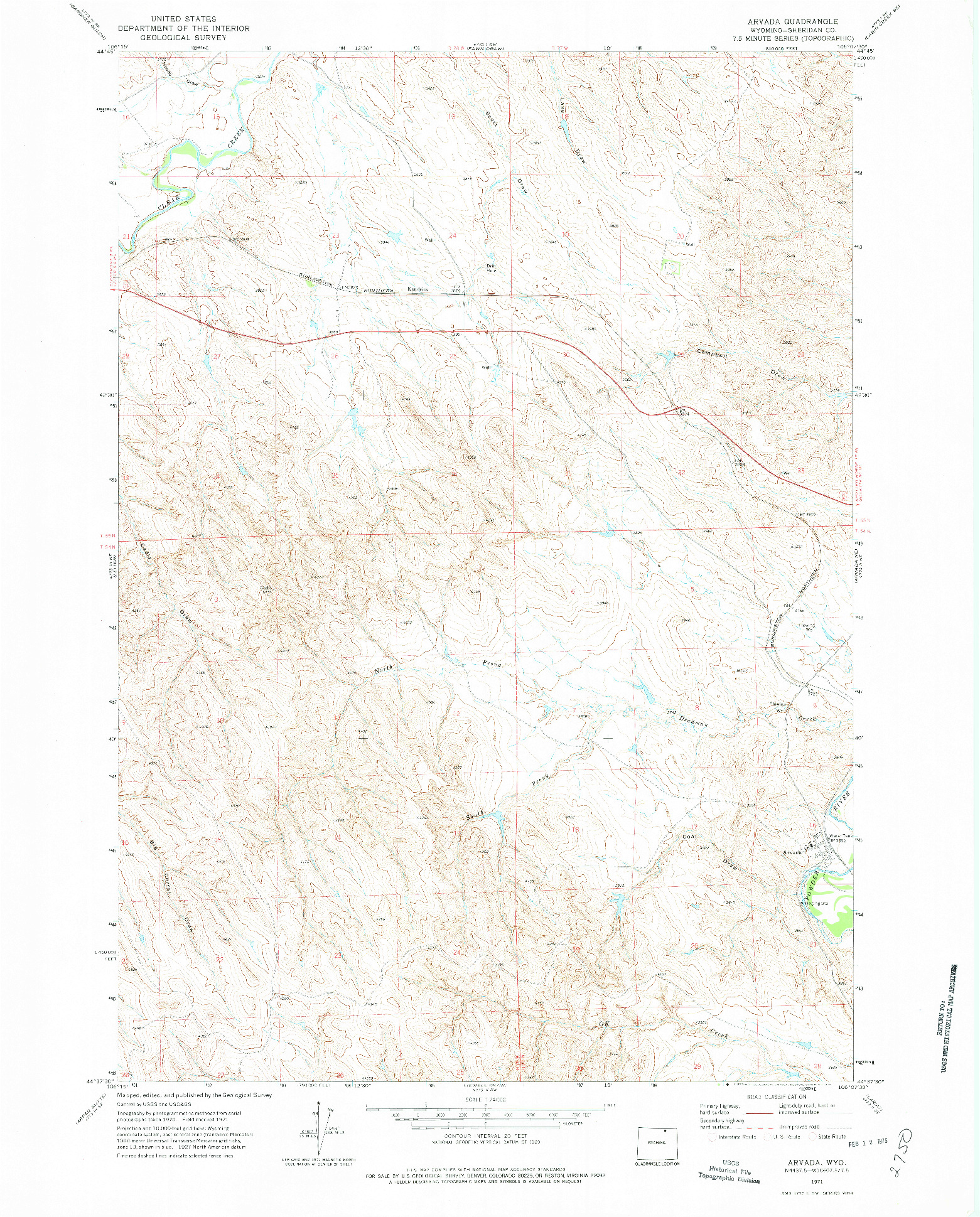 USGS 1:24000-SCALE QUADRANGLE FOR ARVADA, WY 1971