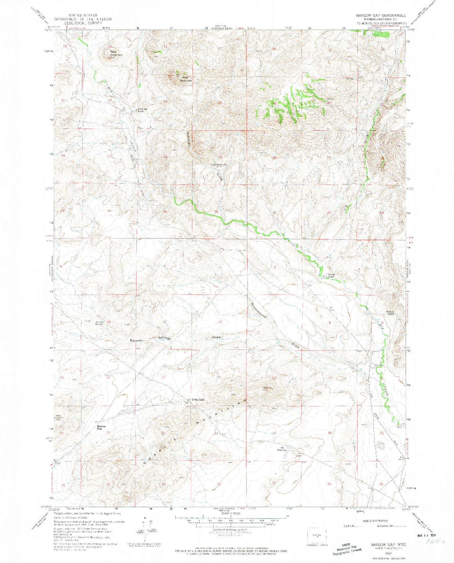 USGS 1:24000-SCALE QUADRANGLE FOR BARLOW GAP, WY 1959