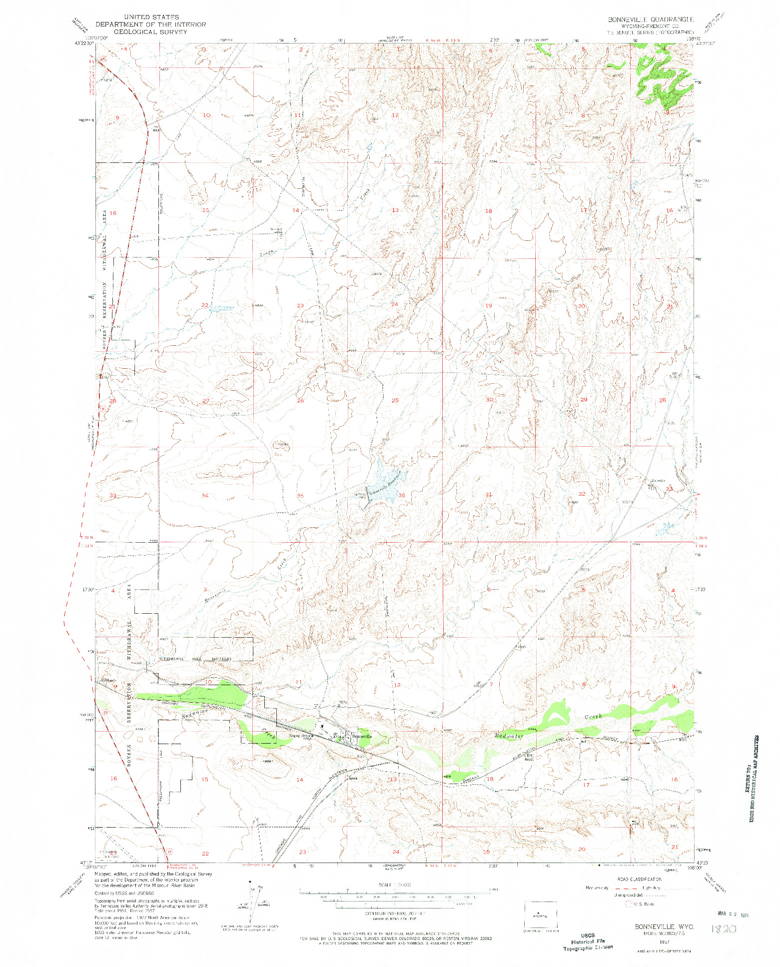USGS 1:24000-SCALE QUADRANGLE FOR BONNEVILLE, WY 1957