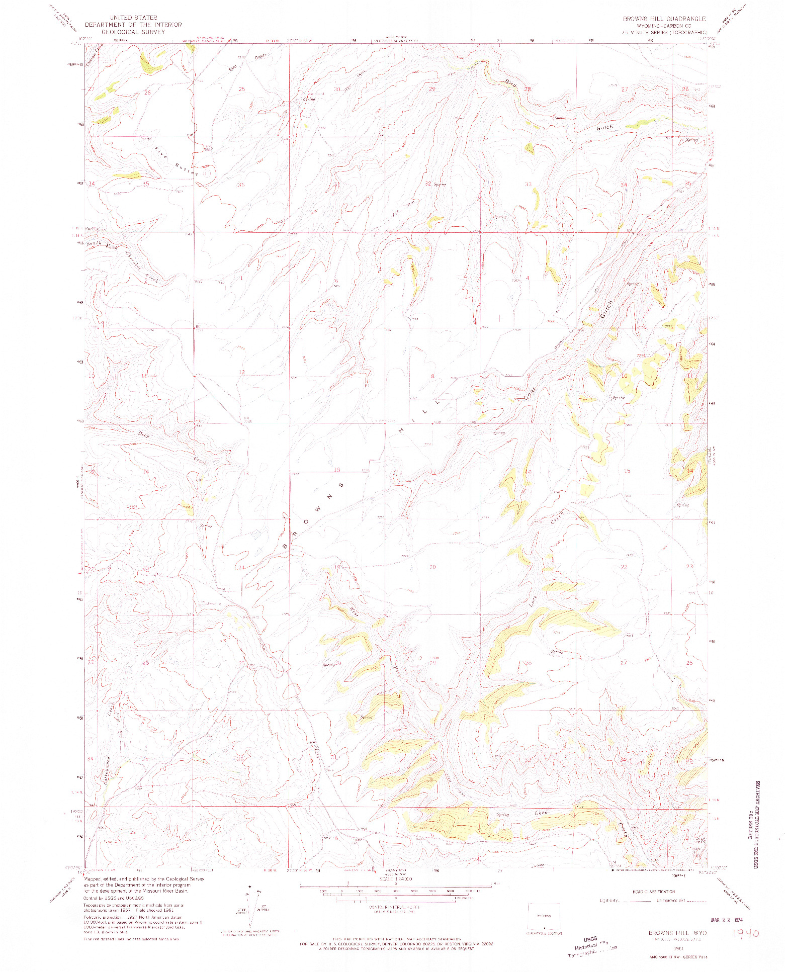 USGS 1:24000-SCALE QUADRANGLE FOR BROWNS HILL, WY 1961