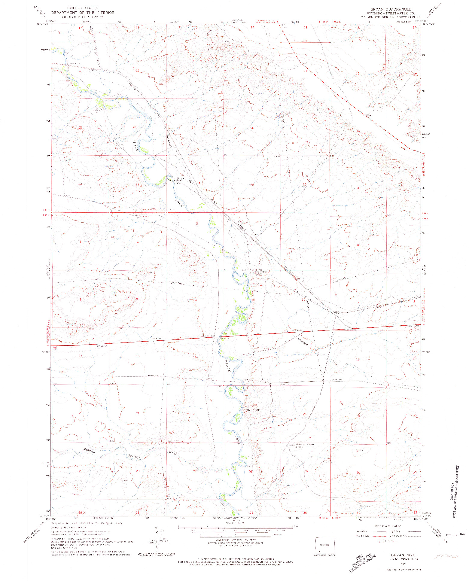 USGS 1:24000-SCALE QUADRANGLE FOR BRYAN, WY 1961