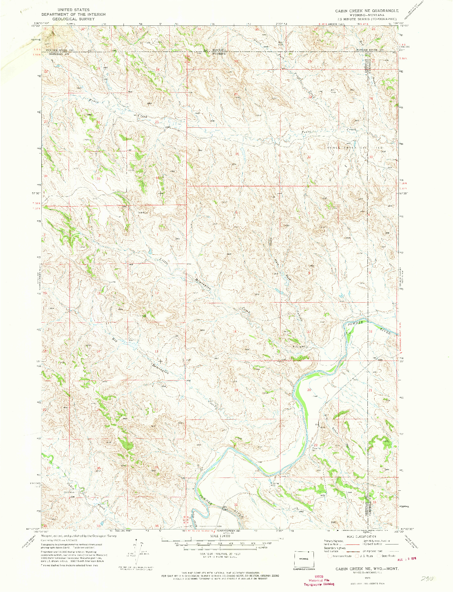 USGS 1:24000-SCALE QUADRANGLE FOR CABIN CREEK NE, WY 1971