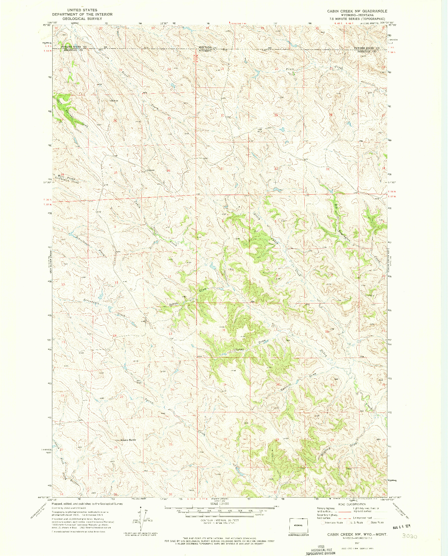 USGS 1:24000-SCALE QUADRANGLE FOR CABIN CREEK NW, WY 1971