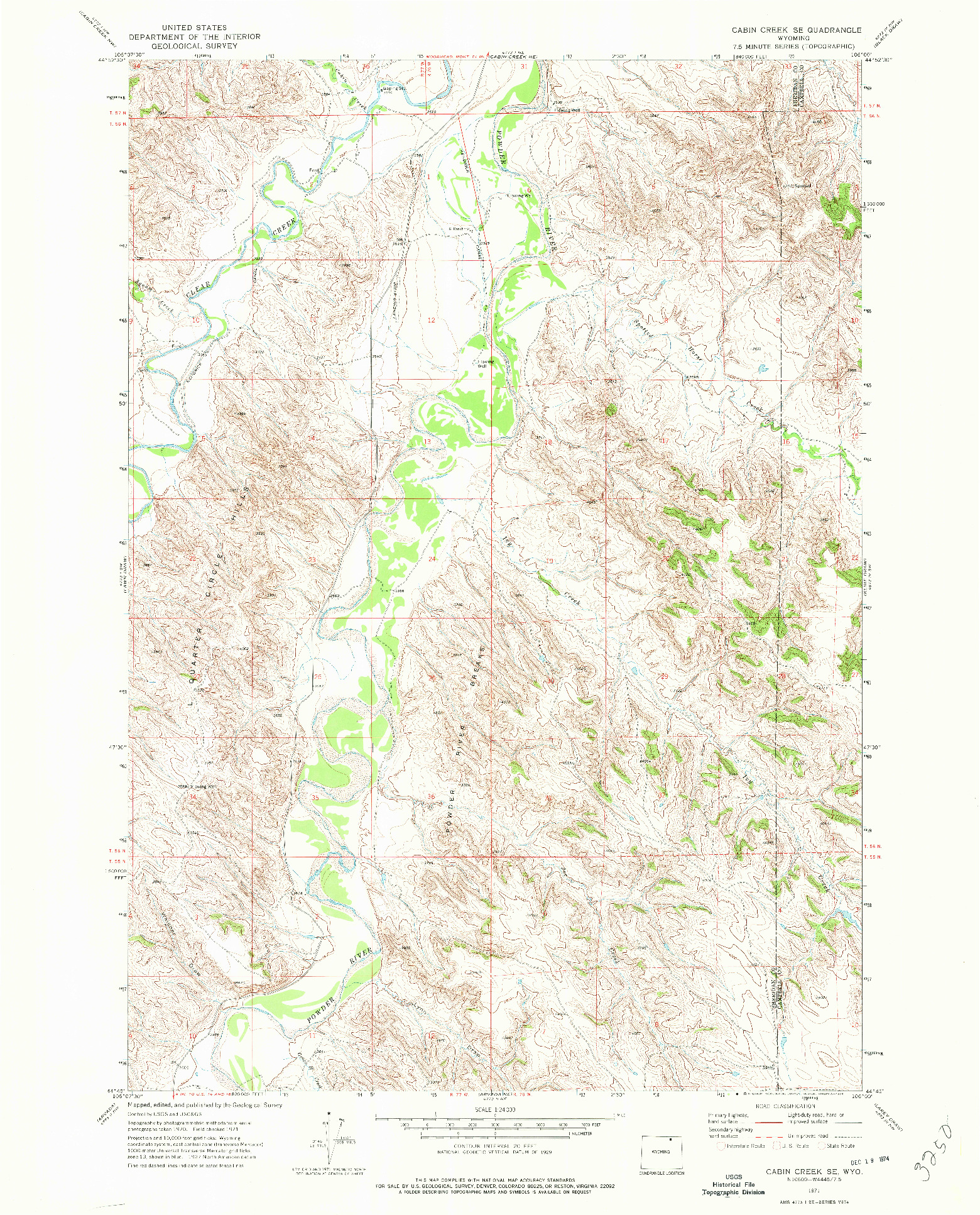 USGS 1:24000-SCALE QUADRANGLE FOR CABIN CREEK SE, WY 1971