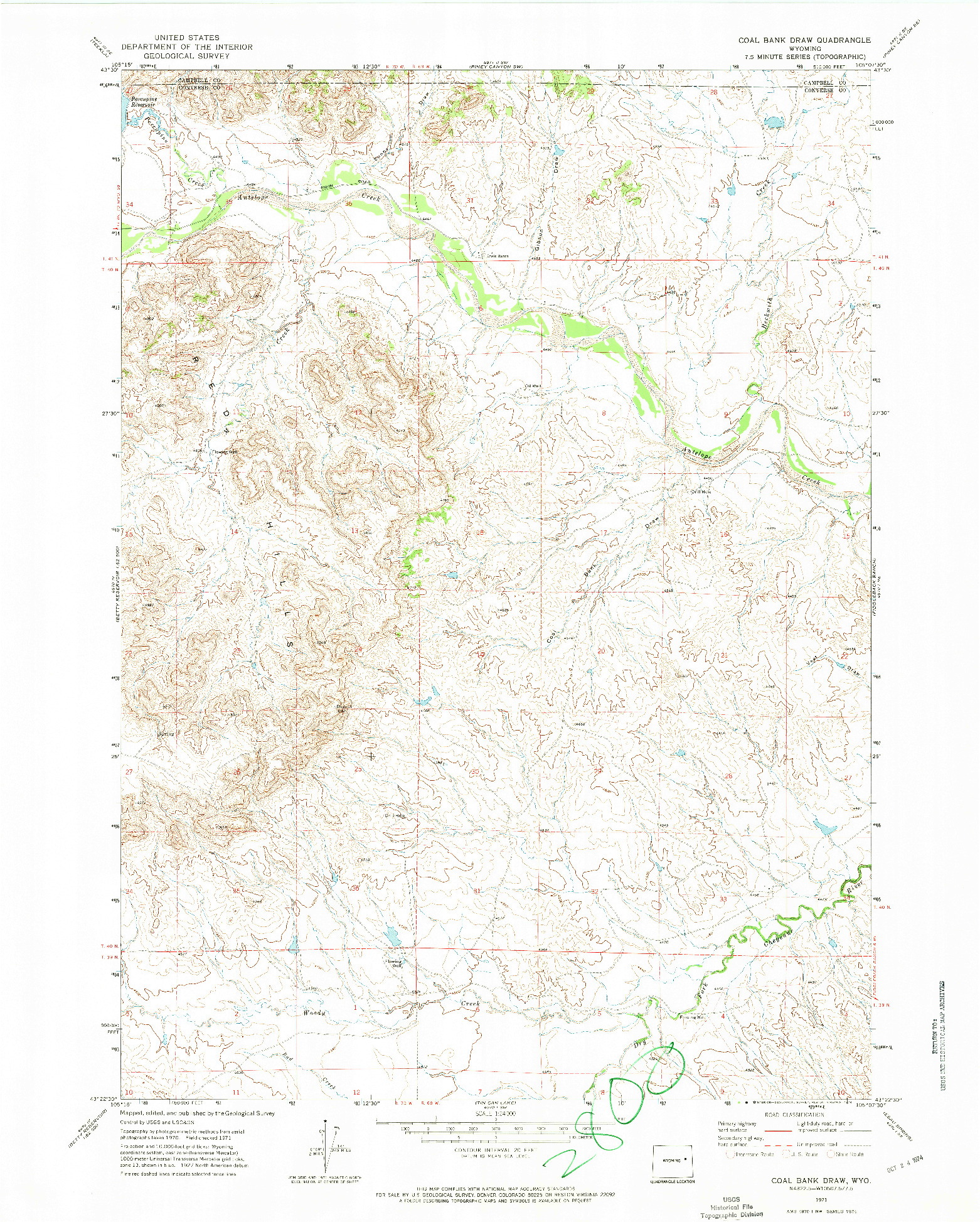 USGS 1:24000-SCALE QUADRANGLE FOR COAL BANK DRAW, WY 1971