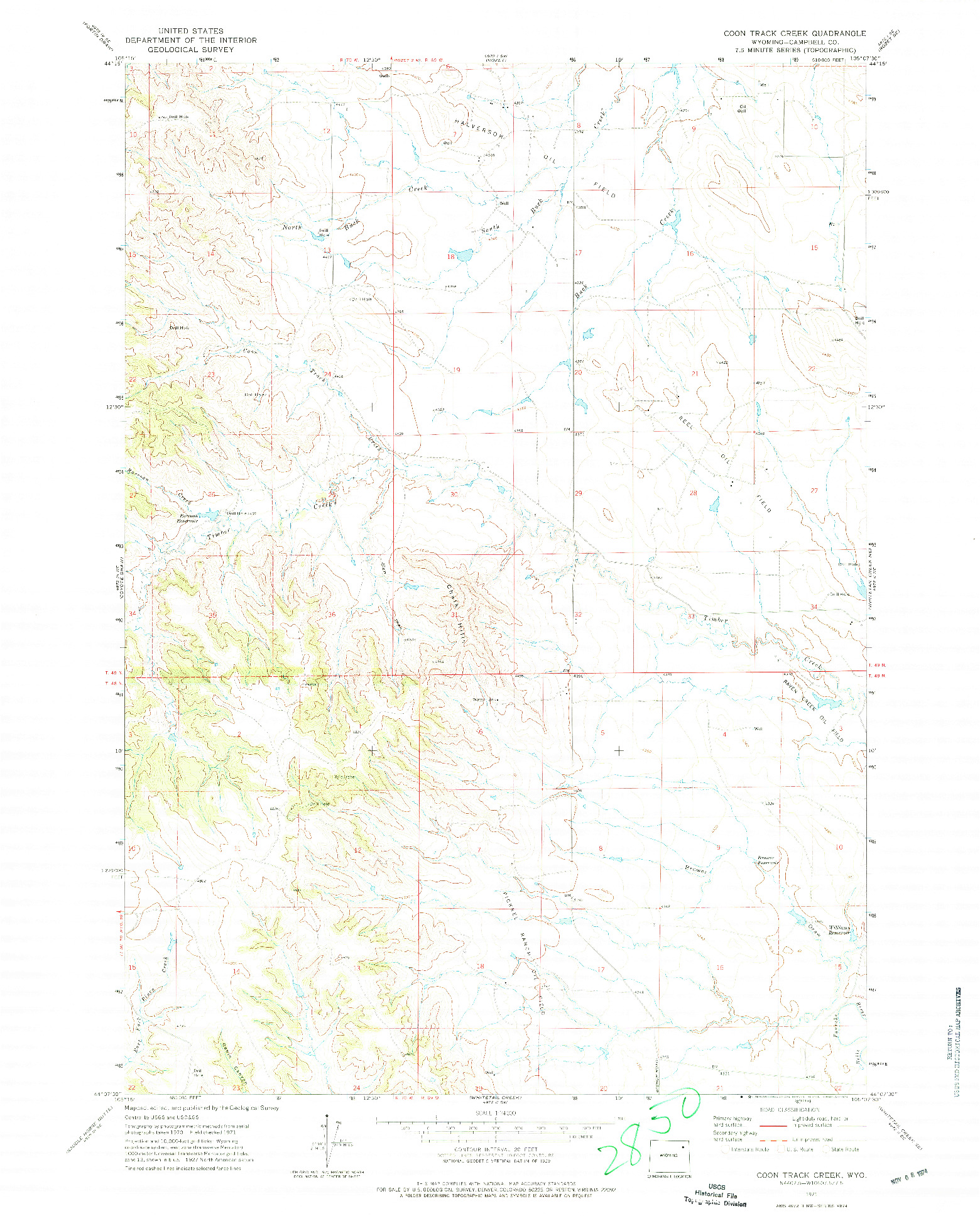 USGS 1:24000-SCALE QUADRANGLE FOR COON TRACK CREEK, WY 1971