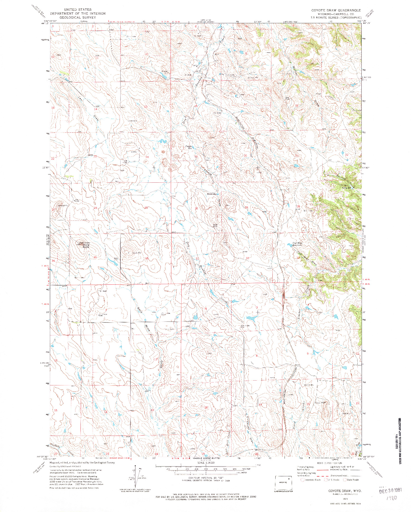 USGS 1:24000-SCALE QUADRANGLE FOR COYOTE DRAW, WY 1971