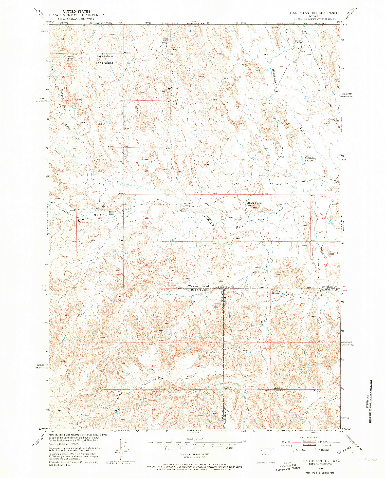 USGS 1:24000-SCALE QUADRANGLE FOR DEAD INDIAN HILL, WY 1951