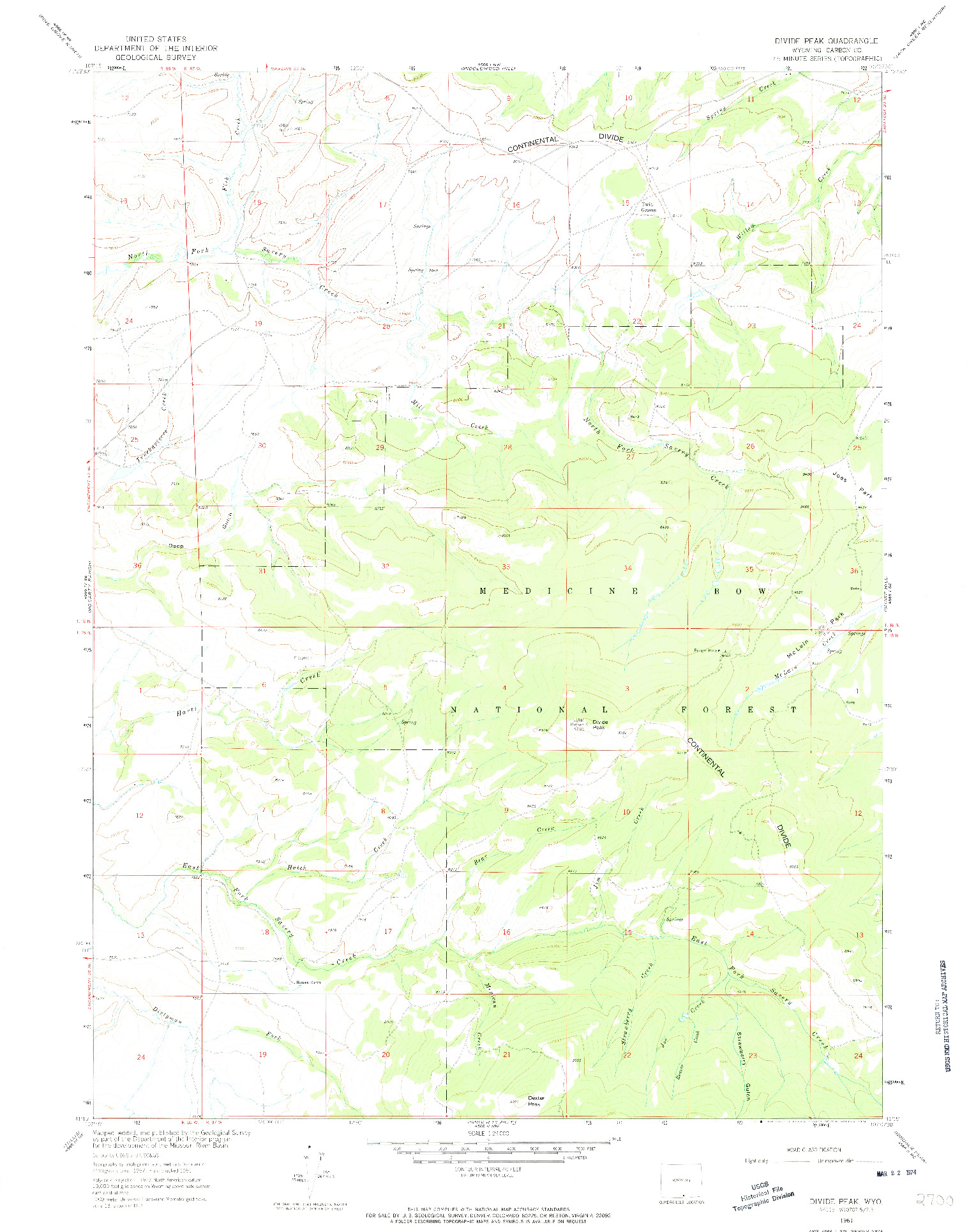 USGS 1:24000-SCALE QUADRANGLE FOR DIVIDE PEAK, WY 1961