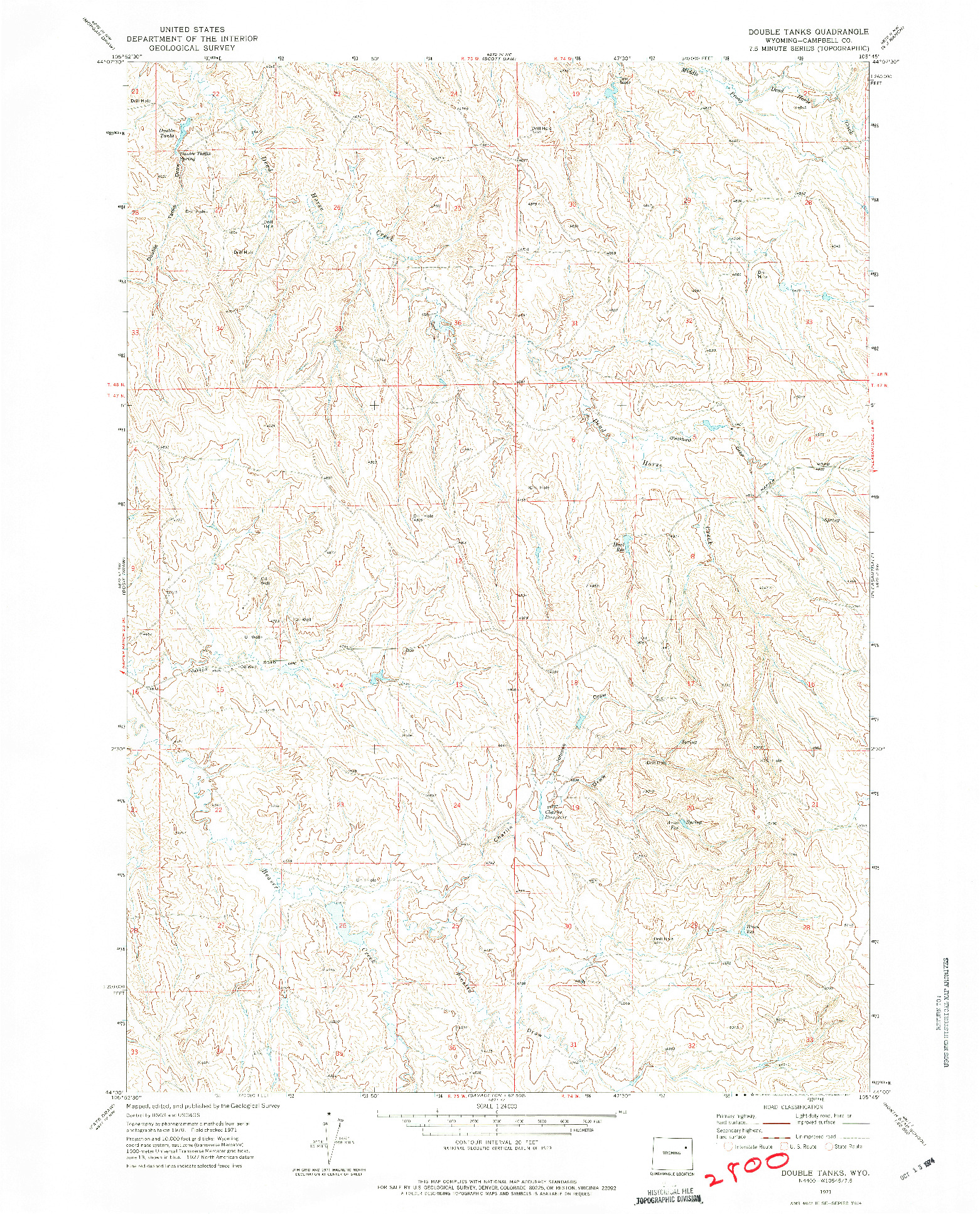 USGS 1:24000-SCALE QUADRANGLE FOR DOUBLE TANKS, WY 1971