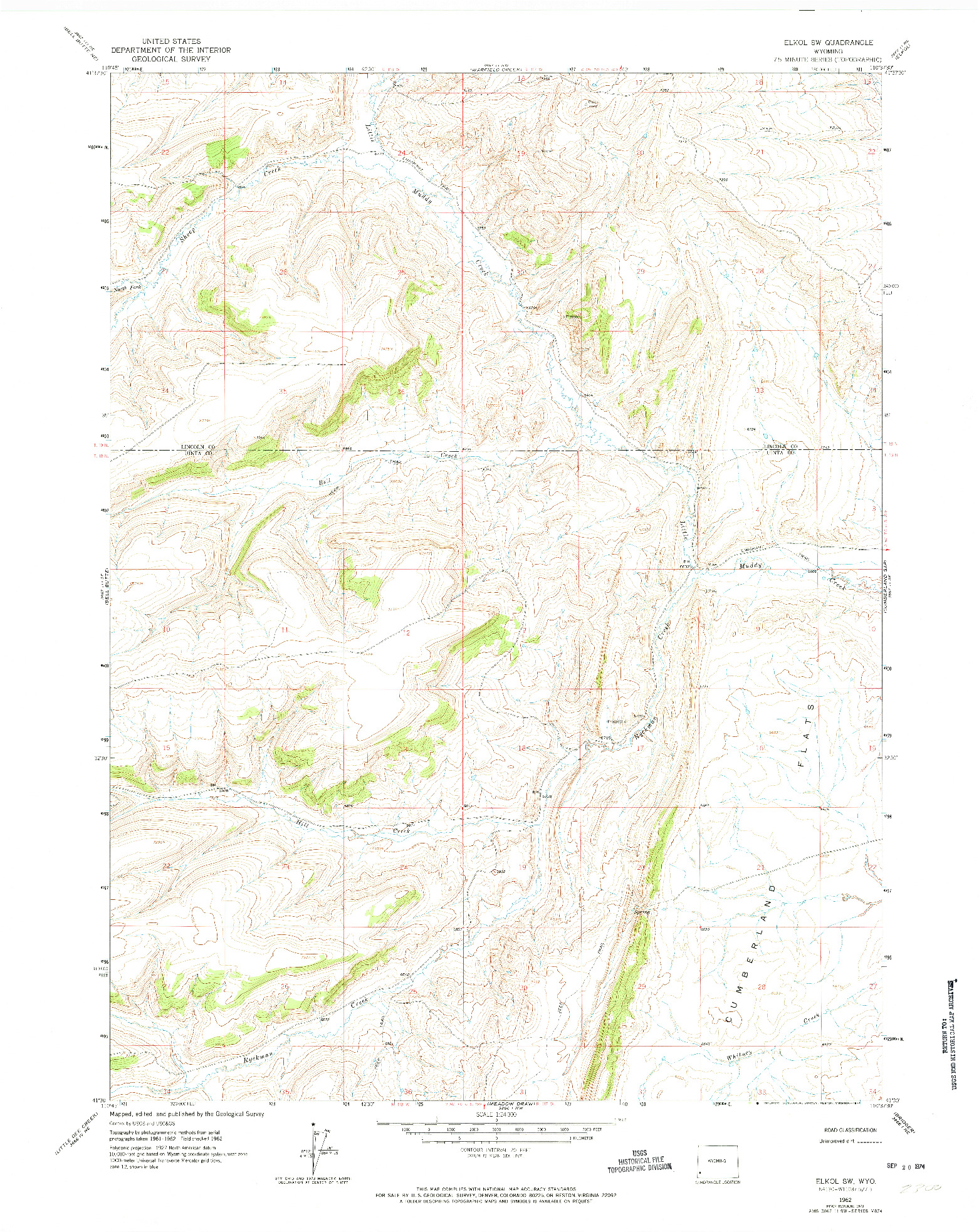 USGS 1:24000-SCALE QUADRANGLE FOR ELKOL SW, WY 1962