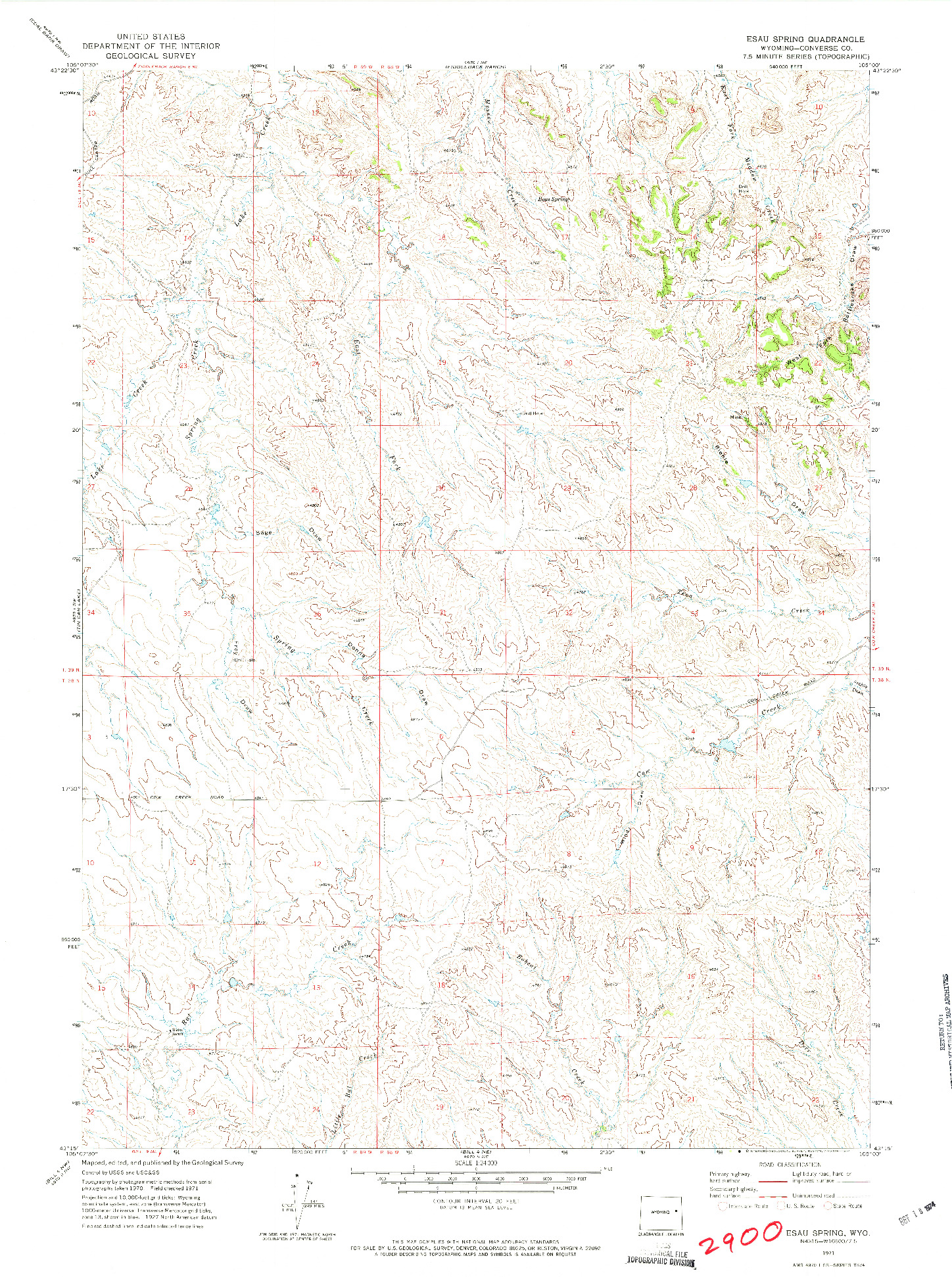 USGS 1:24000-SCALE QUADRANGLE FOR ESAU SPRING, WY 1971