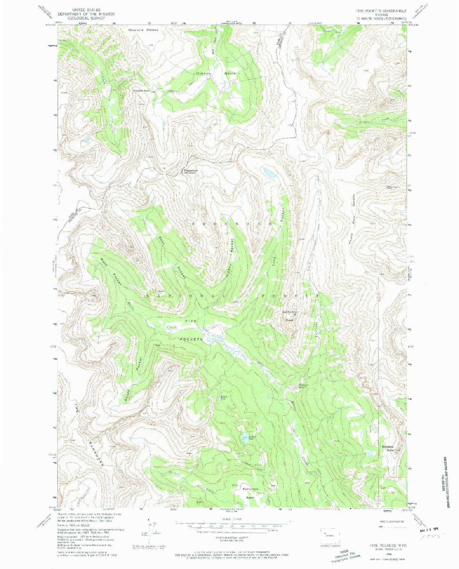 USGS 1:24000-SCALE QUADRANGLE FOR FIVE POCKETS, WY 1956