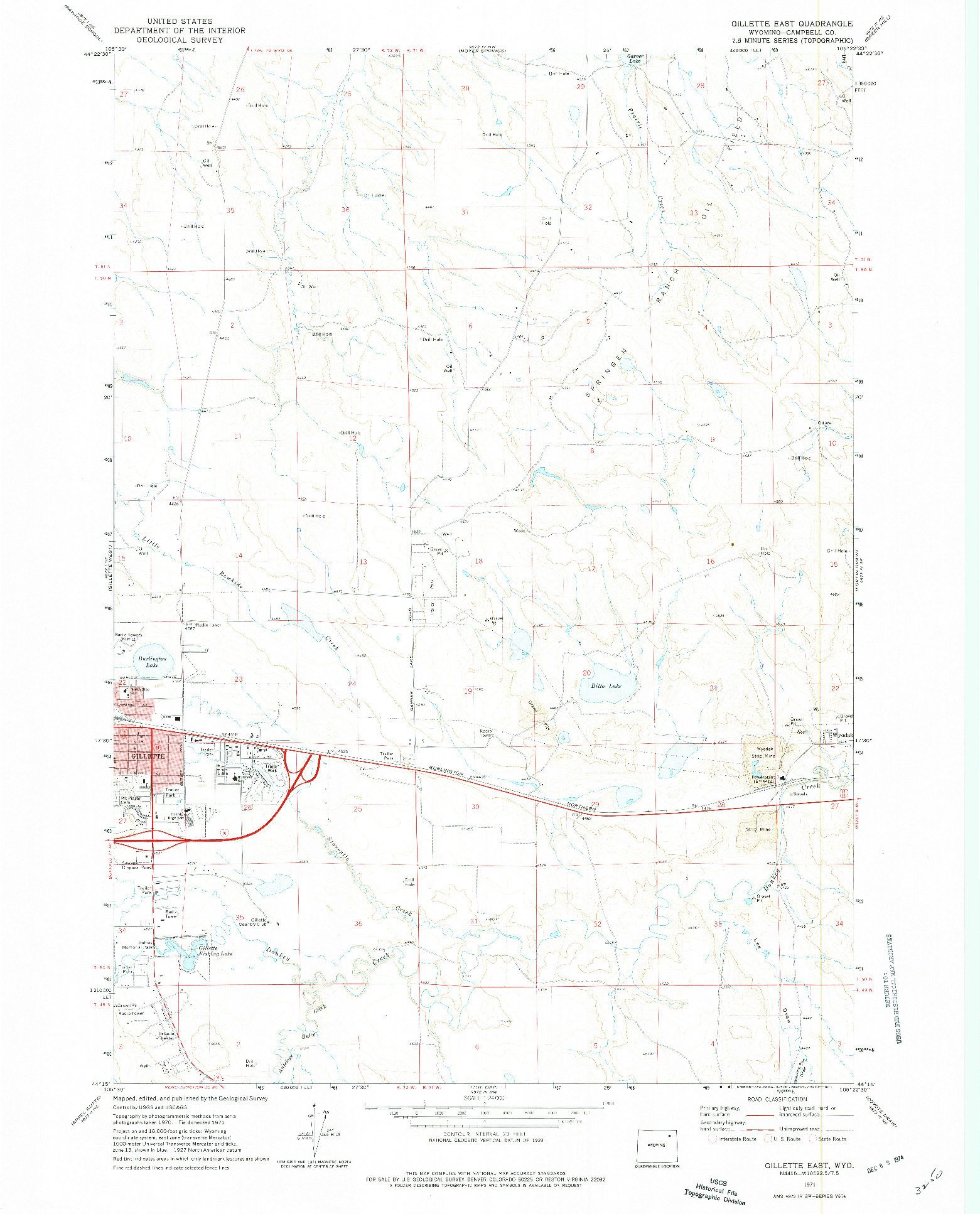 USGS 1:24000-SCALE QUADRANGLE FOR GILLETTE EAST, WY 1971