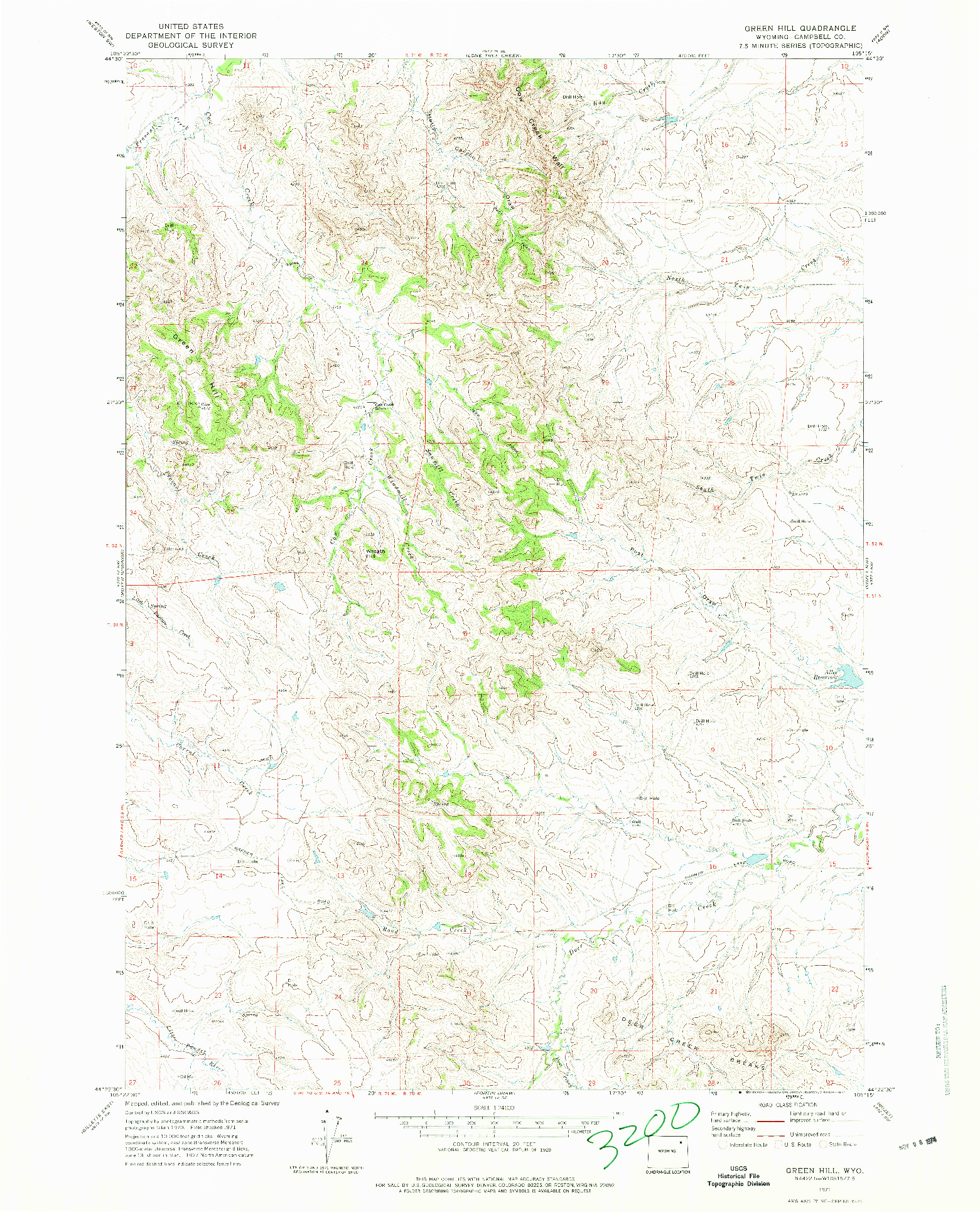 USGS 1:24000-SCALE QUADRANGLE FOR GREEN HILL, WY 1971