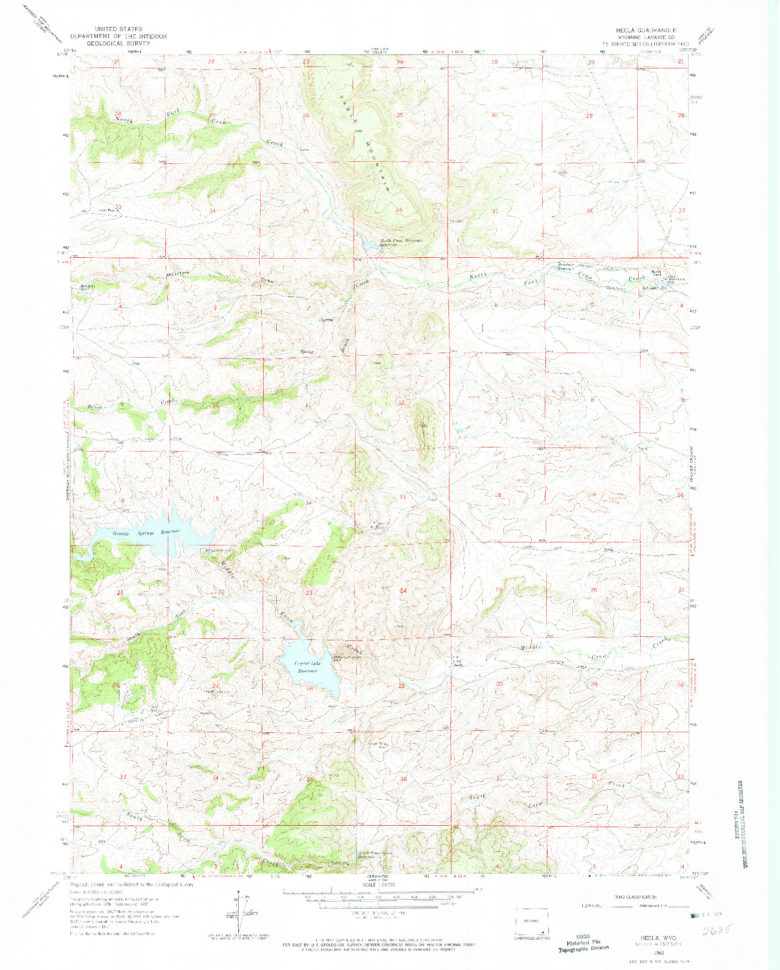 USGS 1:24000-SCALE QUADRANGLE FOR HECLA, WY 1962