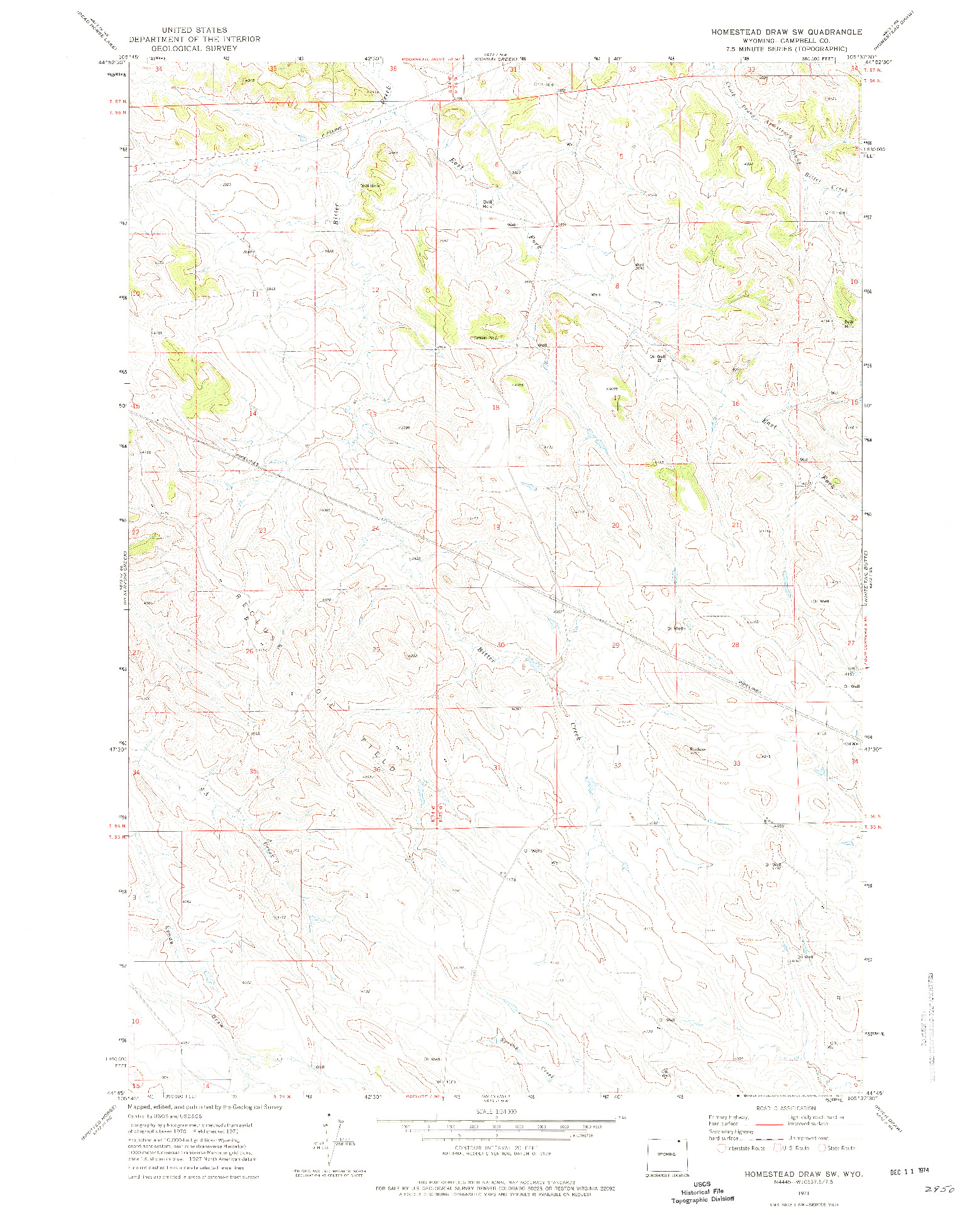 USGS 1:24000-SCALE QUADRANGLE FOR HOMESTEAD DRAW SW, WY 1971