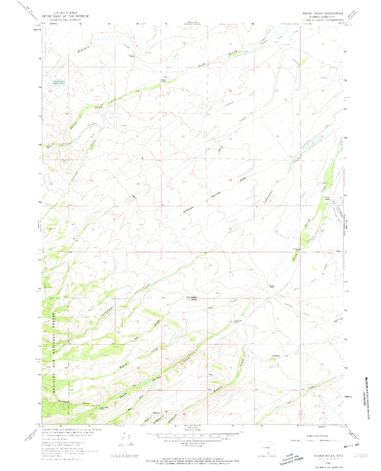 USGS 1:24000-SCALE QUADRANGLE FOR INDIAN ROCKS, WY 1961