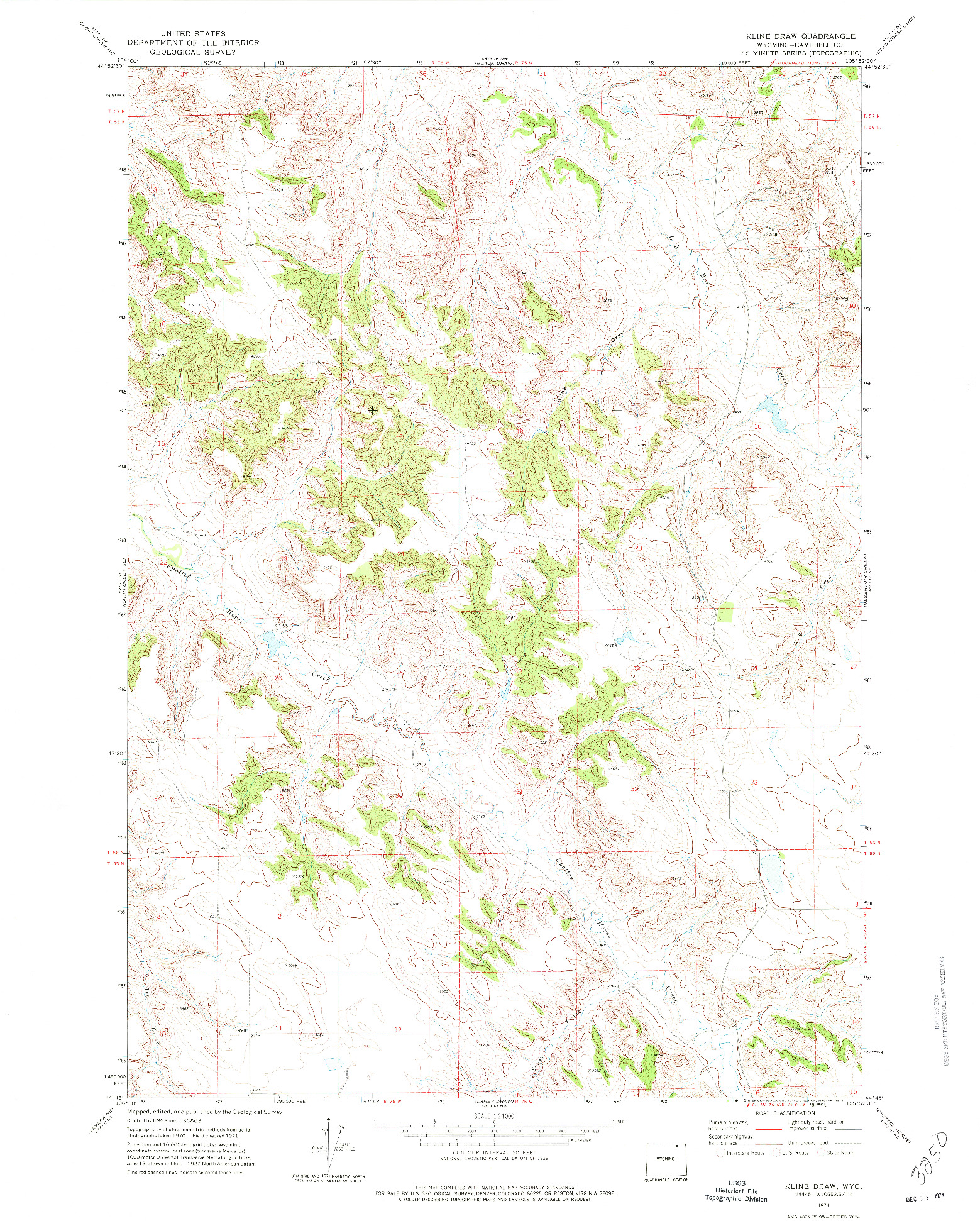 USGS 1:24000-SCALE QUADRANGLE FOR KLINE DRAW, WY 1971