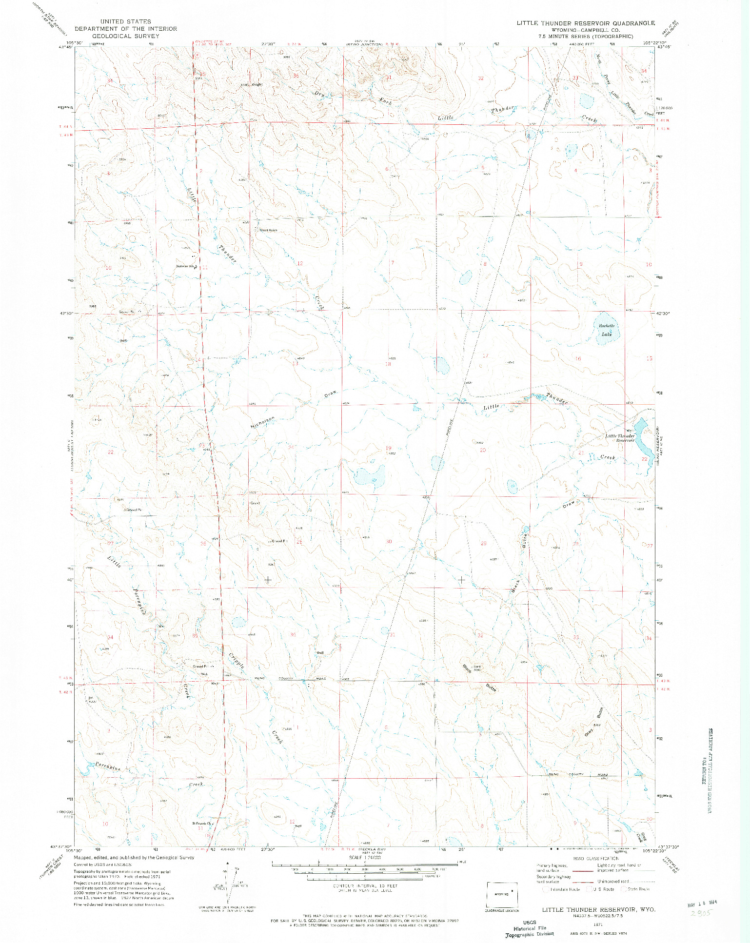 USGS 1:24000-SCALE QUADRANGLE FOR LITTLE THUNDER RESERVOIR, WY 1971