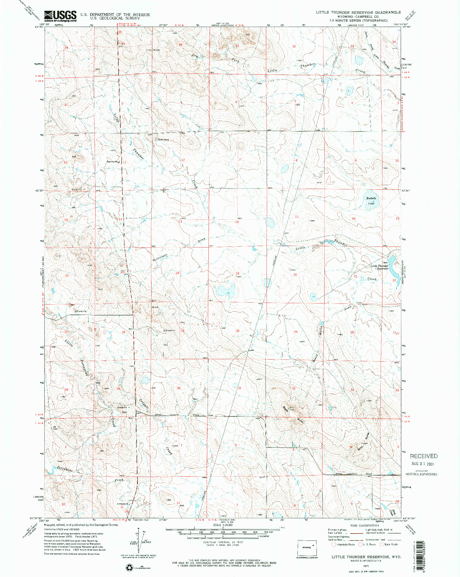 USGS 1:24000-SCALE QUADRANGLE FOR LITTLE THUNDER RESERVOIR, WY 1971