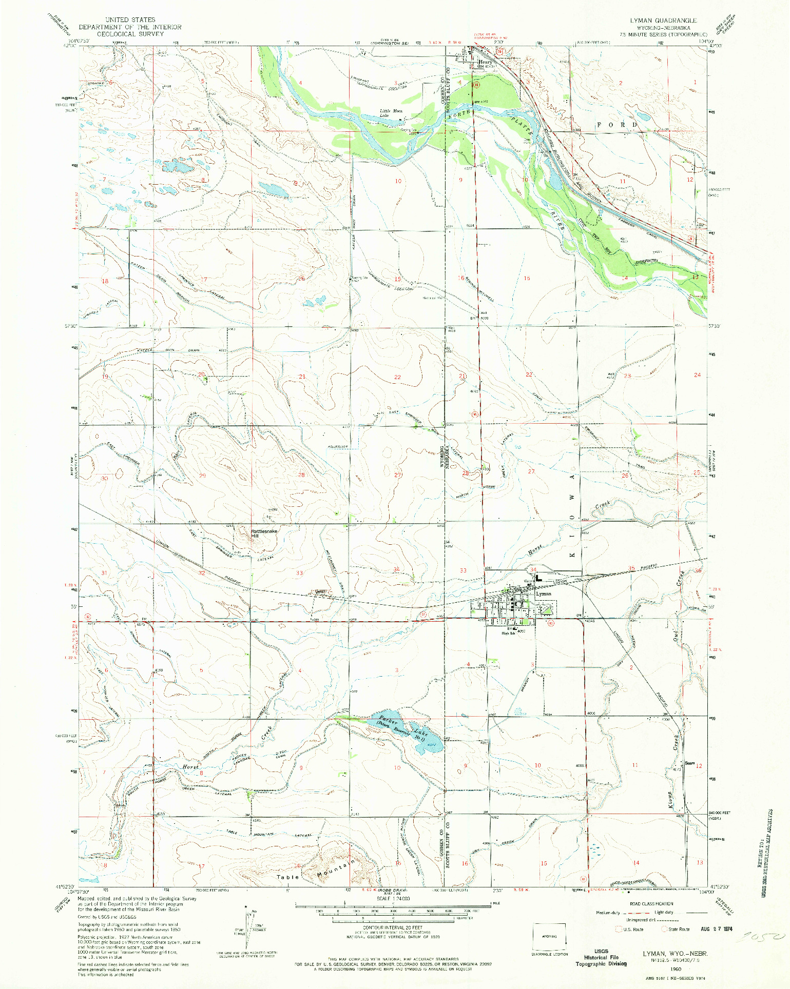 USGS 1:24000-SCALE QUADRANGLE FOR LYMAN, WY 1960