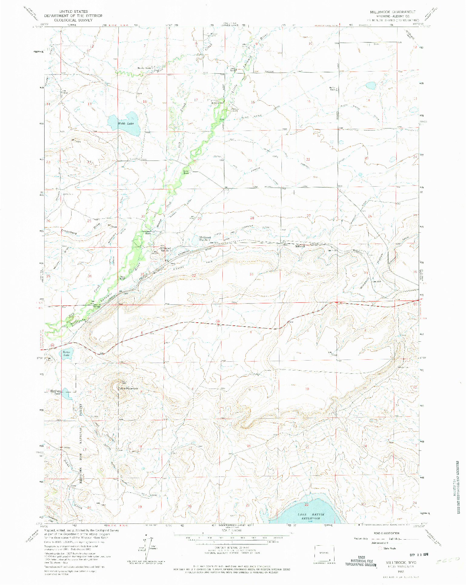 USGS 1:24000-SCALE QUADRANGLE FOR MILLBROOK, WY 1962