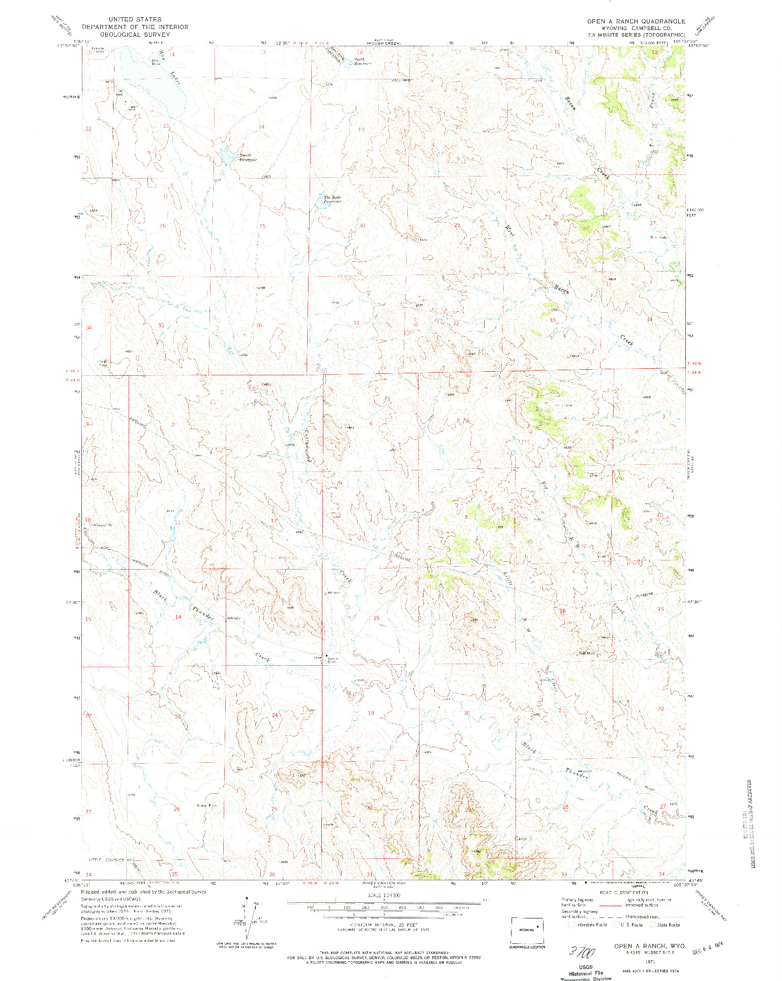 USGS 1:24000-SCALE QUADRANGLE FOR OPEN A RANCH, WY 1971