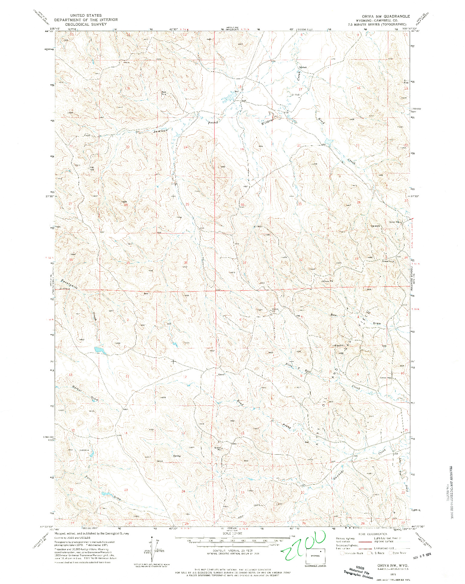 USGS 1:24000-SCALE QUADRANGLE FOR ORIVA NW, WY 1971